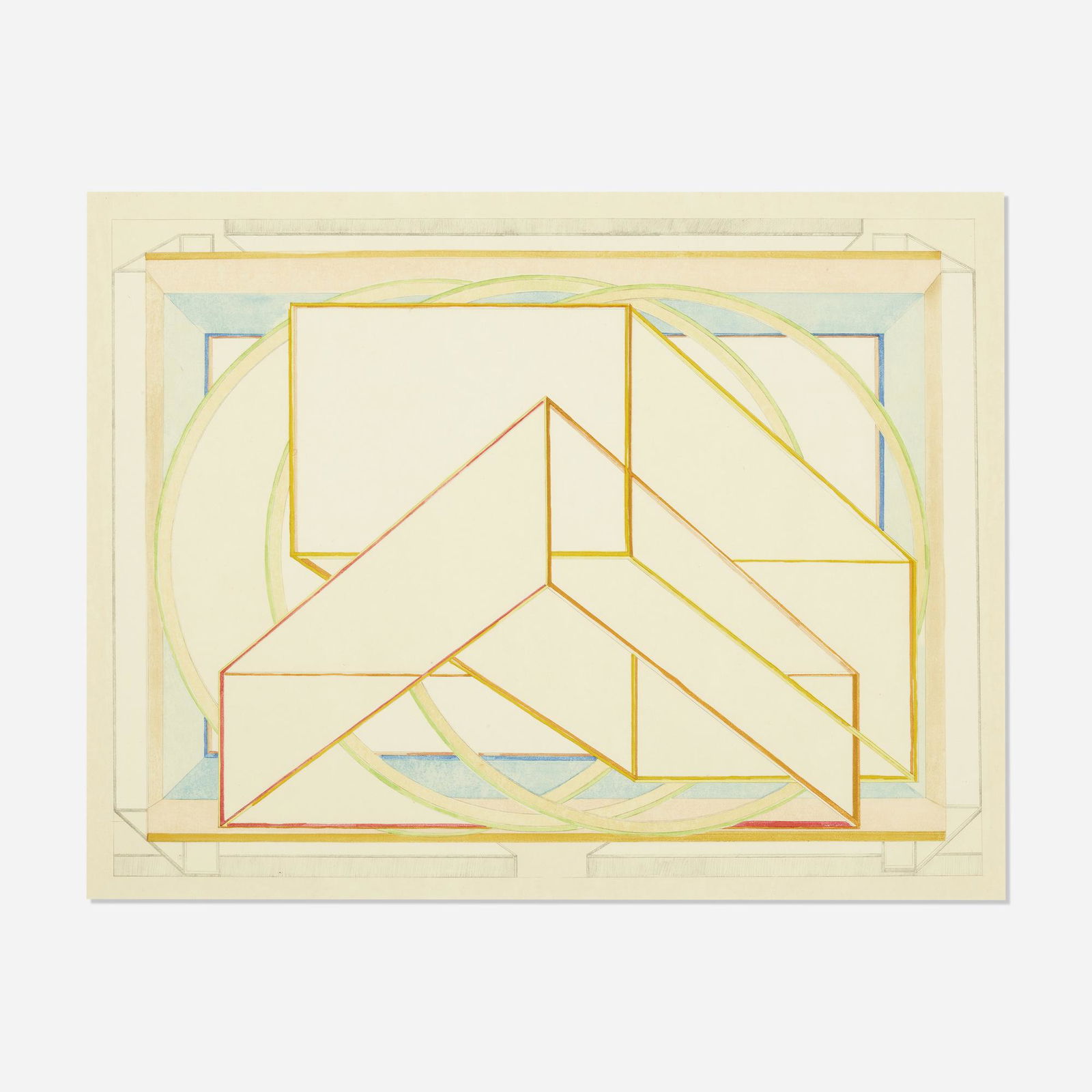 Al Held, Kyoto-Wa: Al Held Kyoto-Wa 1985woodcut and lithograph in colors on Echizen Kozo paper sheet: 27 h × 40 w in (69 × 102 cm) image: 24.5 h × 32.25 w in (62 × 82 cm) Signed and da