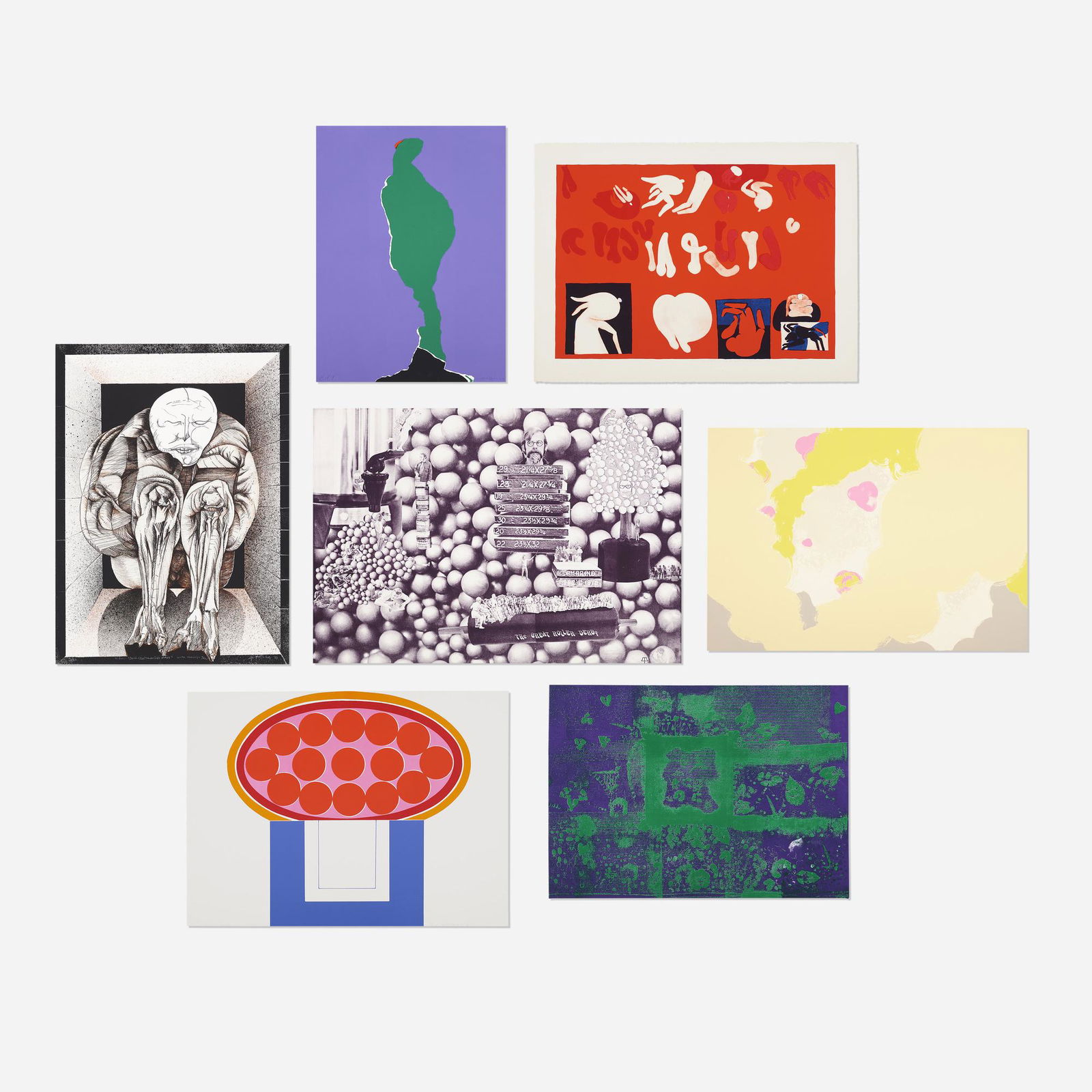 Various Artists, Seven works: Various Artists Seven works 1969-70lithograph in colors largest: 24.25 h × 34.5 w in (62 × 88 cm) Lot is comprised of seven works by Emerson Woelffer, Jan Stussy, Hitoshi Takatsuki