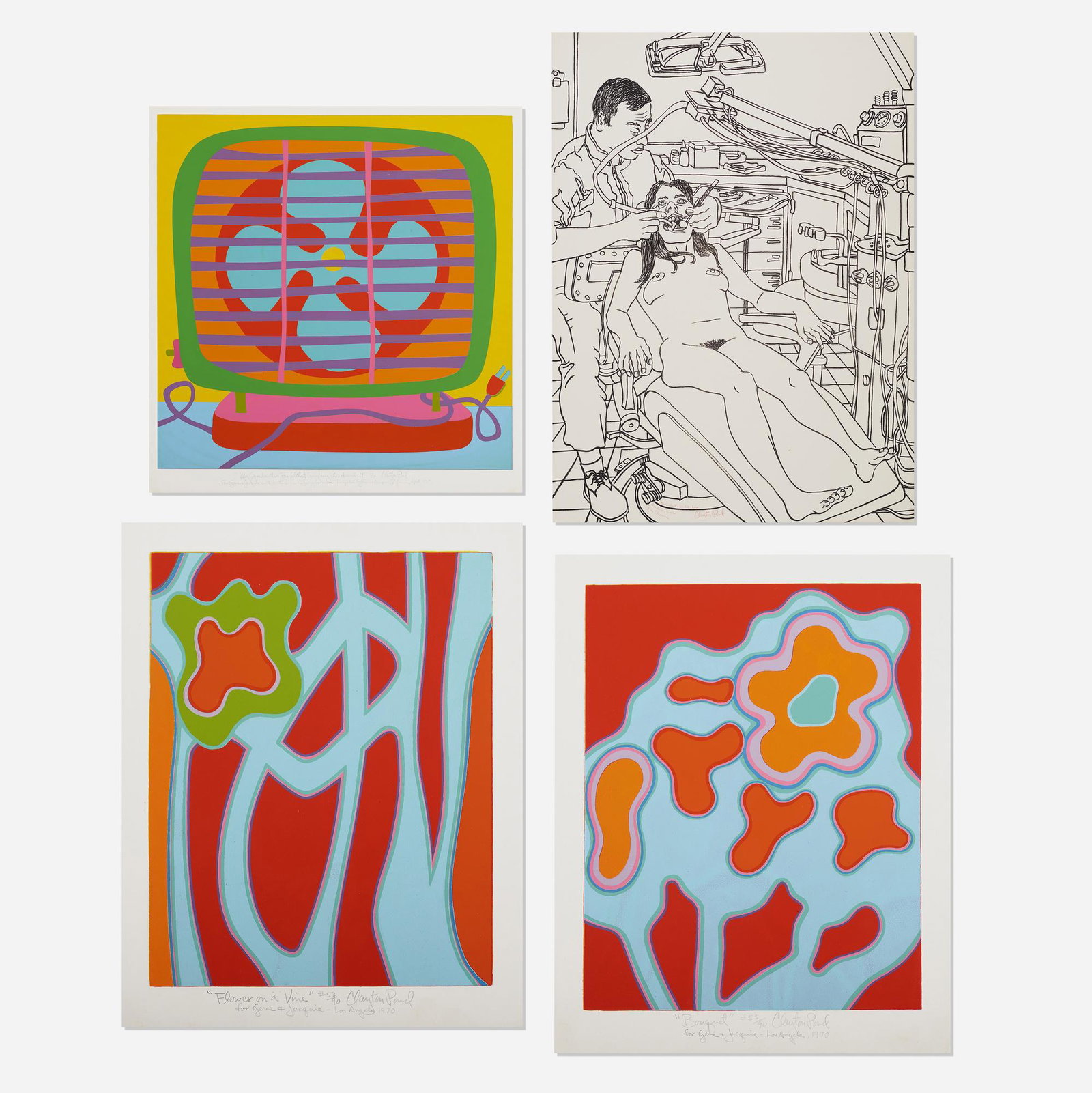 Clayton Pond, Four works: Clayton Pond Four works 1968-70 screenprints in colors, lithograph largest: 30 h × 22.25 w in (76 × 57 cm) Lot is comprised of four works: Bouquet, Flower on a Vine, <