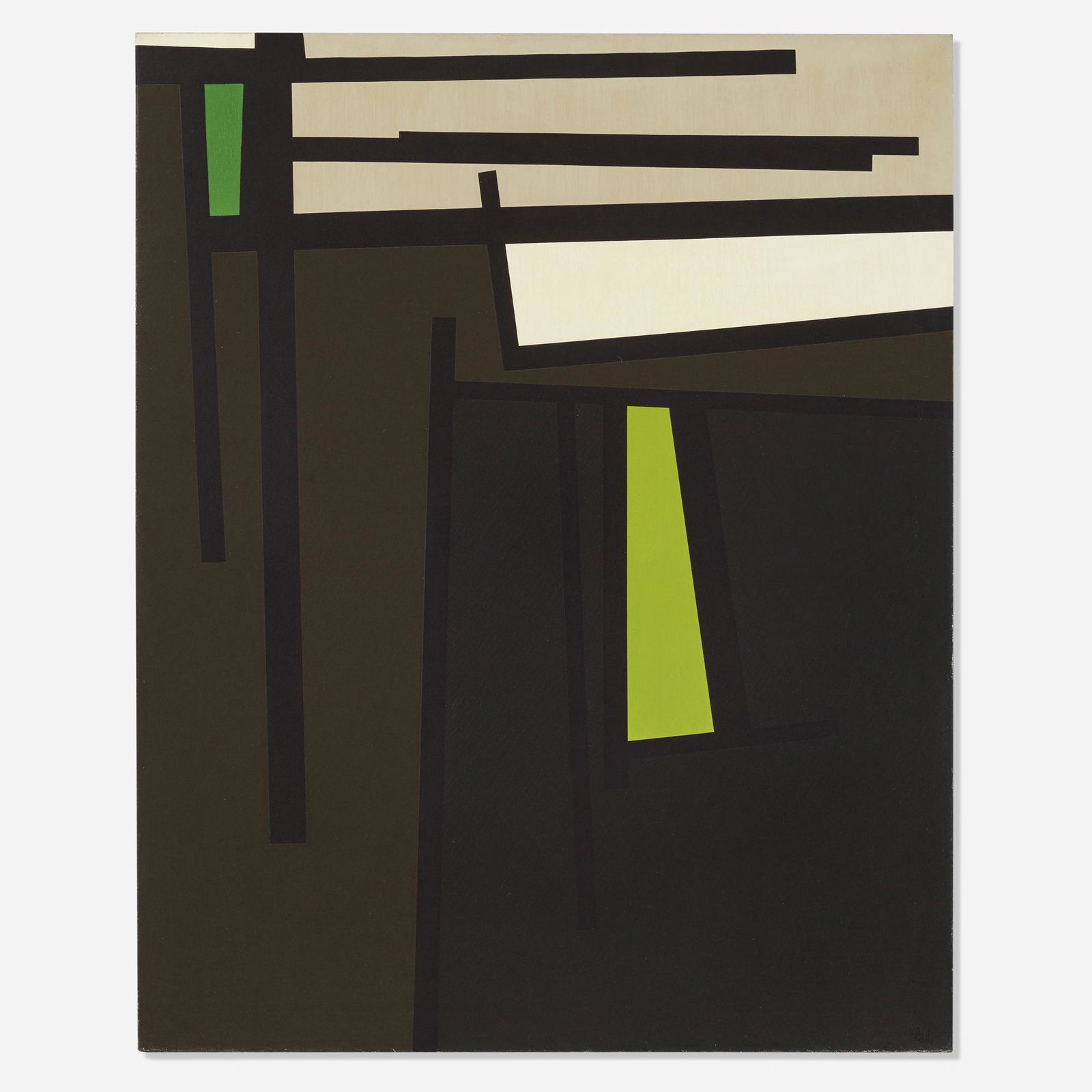 Karl Benjamin, TG #20, 1961: Karl Benjamin TG #20, 1961 1961oil on canvas 42 h × 34 w in (107 × 86 cm) Signed and dated to lower right 'KB 61'. Inscribed with color notations in graphite on stretcher to verso