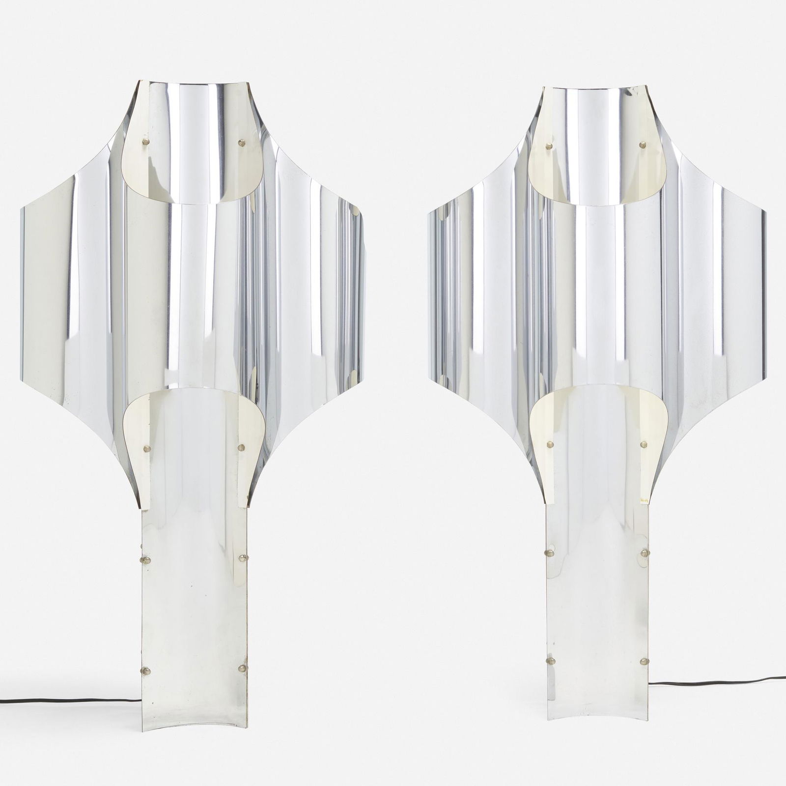 Robert Sonneman, Table lamps, pair: Robert Sonneman Table lamps, pair SonnemanUSA, c. 1970chrome-plated steel 32 h × 18 w × 18 d in (81 × 46 × 46 cm) This work will ship from LAMA in