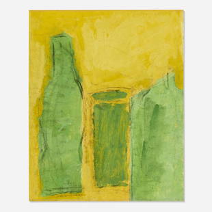 James Lechay, Painting with Green and Ochre: James Lechay Painting with Green and Ochre gouache and charcoal on paper sight: 9.875 h × 12.25 w in (25 × 31 cm) Signed to upper right 'James Lechay'. Titled to verso 'Painting with Gre