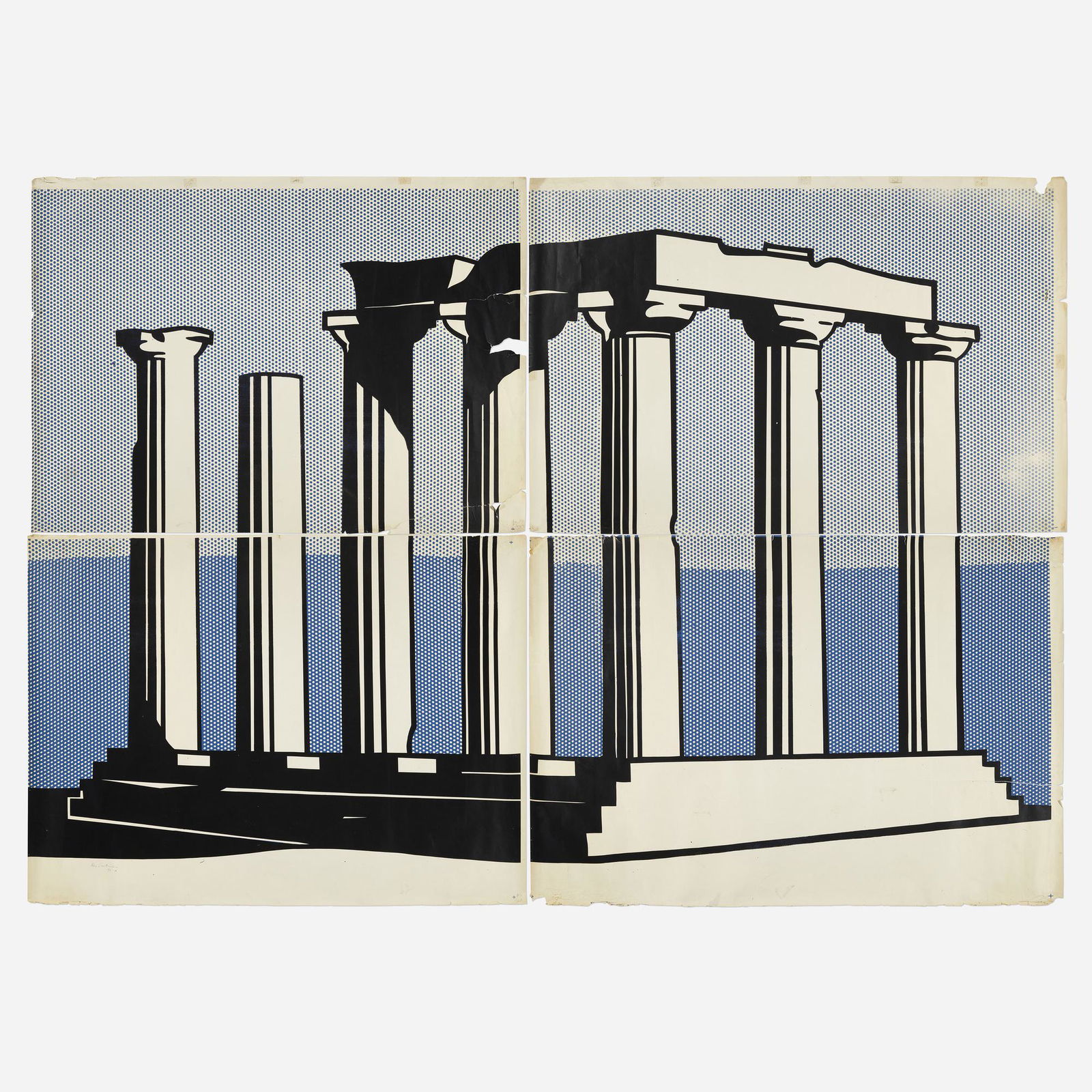 After Roy Lichtenstein, Temple of Apollo, ...: After Roy Lichtenstein Temple of Apollo, multi-part poster (four sheets) c. 1967lithograph on paper two panels: 60 h Ã— 86.25 w in (152 Ã— 219 cm) two panels: 59.875 h Ã— 80 w in (152 Ã— 2