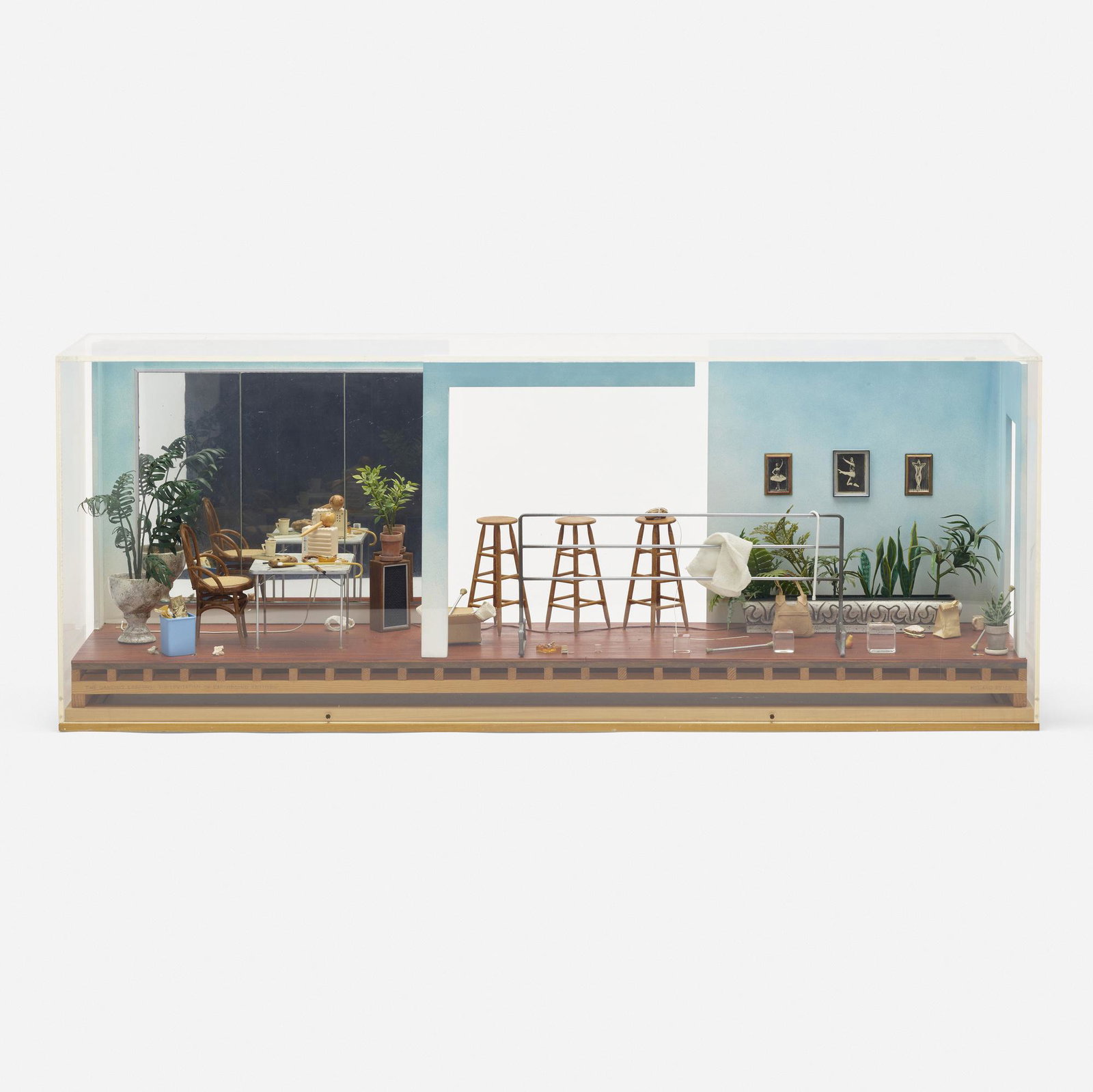 Roland Reiss, The Dancing Lessons: ...: Roland Reiss The Dancing Lessons: The Levitation of Earthbound Entities 1977mixed media maquette in Plexiglas case 14 h Ã— 36.375 w Ã— 8 d in (36 Ã— 92 Ã— 20 cm) Signed and titled to lower