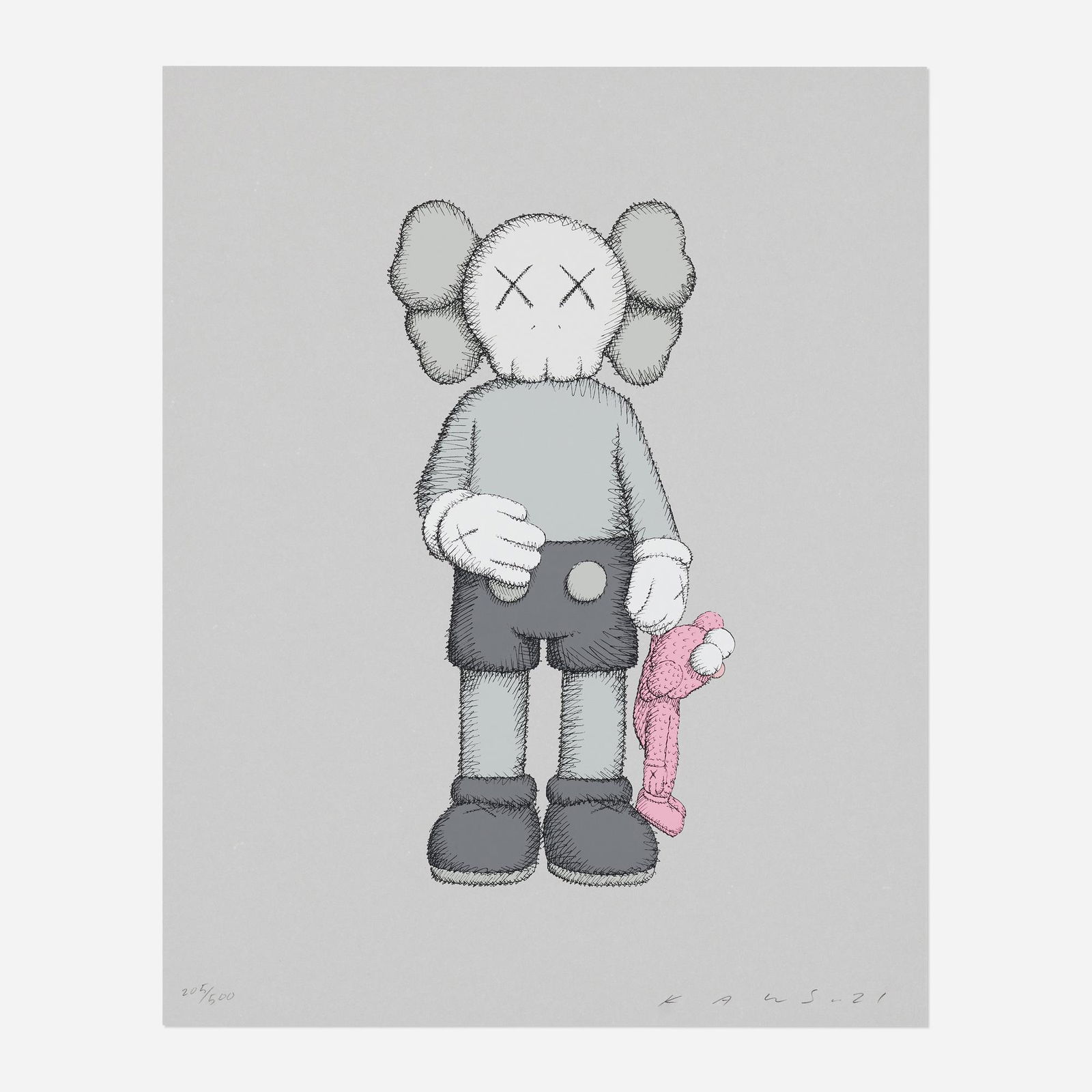 KAWS (Brian Donnelly), SHARE: KAWS (Brian Donnelly) SHARE 2021screenprint in colors on Stonehenge 20 h × 16 w in (51 × 41 cm) Signed, dated and numbered to lower edge '205/500 KAWS 21'. This work is number 205
