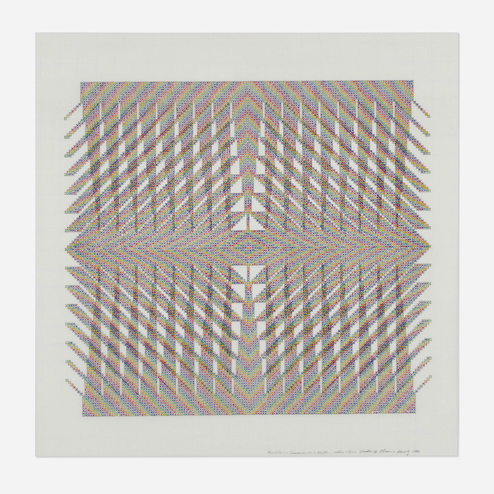 Channa Horwitz, Variation and Inversion ...: Channa Horwitz Variation and Inversion on a Rhythm Matrix Four Times Variation II 1990casein on mylar graph paper 28 h Ã— 28 w in (71 Ã— 71 cm) Signed, titled and dated to lower right corner '