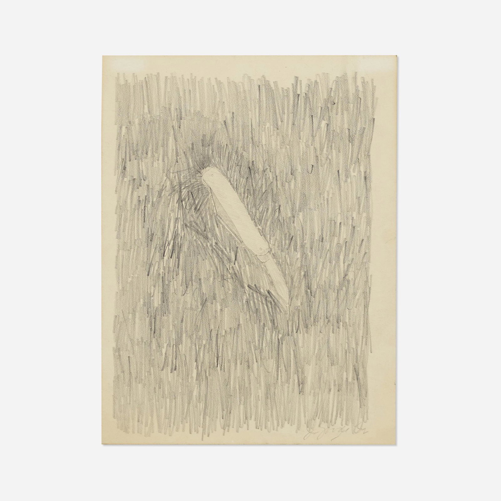 Joe Goode, Untitled (from the Knife Series): Joe Goode Untitled (from the Knife Series) 1962graphite on paper 11.5 h × 8.75 w in (29 × 22 cm) Signed and dated to lower right 'Joe Goode 62'. Signed to artist's studio label to