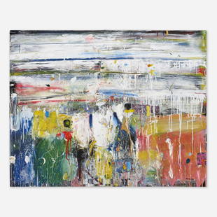 Robert Baribeau, Untitled: Robert Baribeau Untitled 1968 acrylic, mixed media on canvas 48.25 h × 60.25 w in (123 × 153 cm) Signed and dated to lower right 'RTB '68'. Signed and dated to verso 'Robert Baribeau