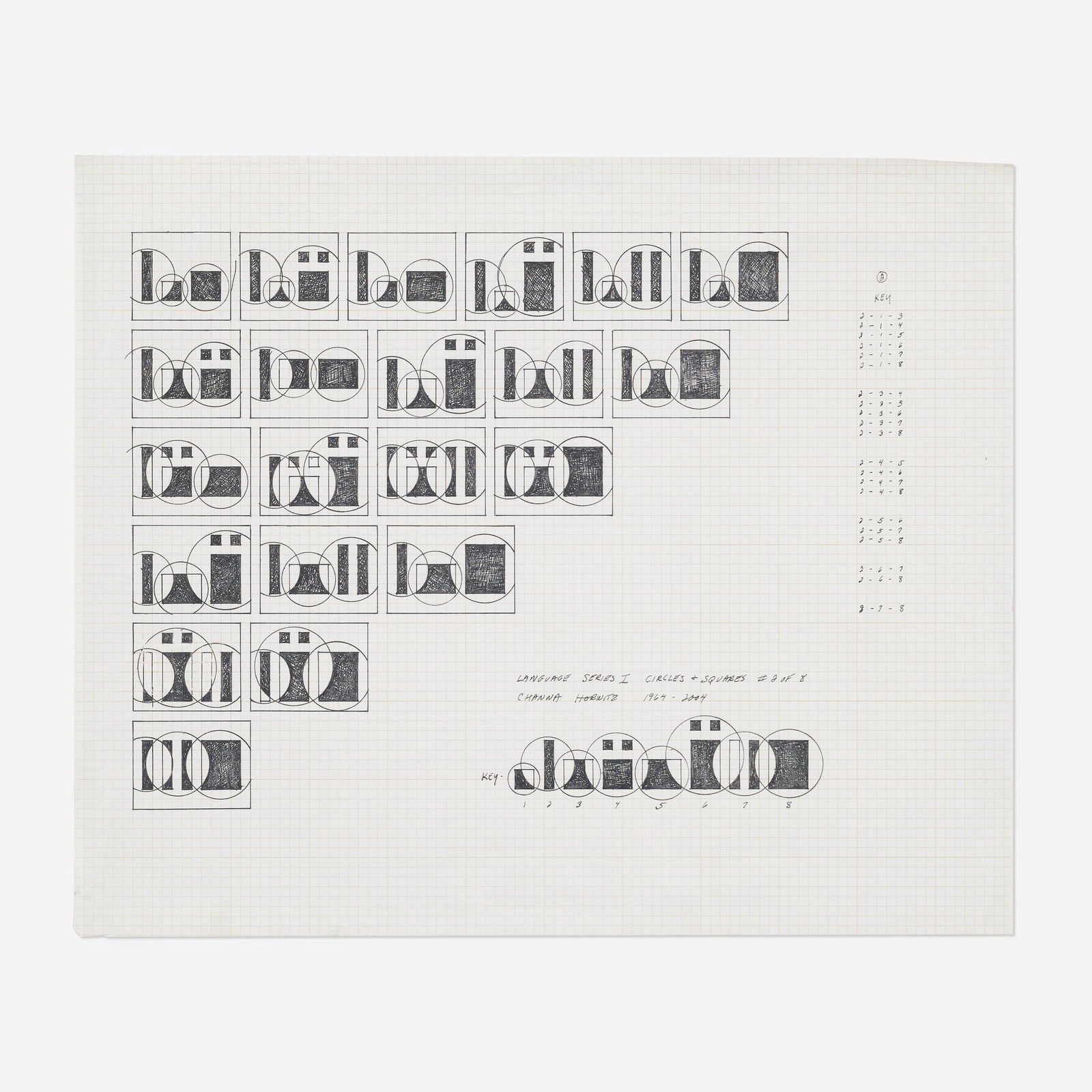 Channa Horwitz, Language Series I ...: Channa Horwitz Language Series I Circles & Squares #2 of 8 1964-2004ink on graph paper 10.125 h × 12.125 w in (26 × 31 cm) Signed, titled, dated and numbered to lower right 'Langua