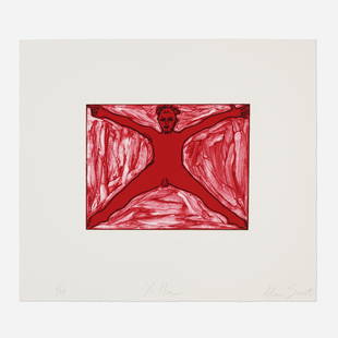 Alan Saret, X-Man: Alan Saret X-Man 1983 etching in colors on Rives BFK plate: 7 h × 8.75 w in (18 × 22 cm) sheet: 13.25 h × 15 w in (34 × 38 cm) Signed, titled and numbered to lower margin