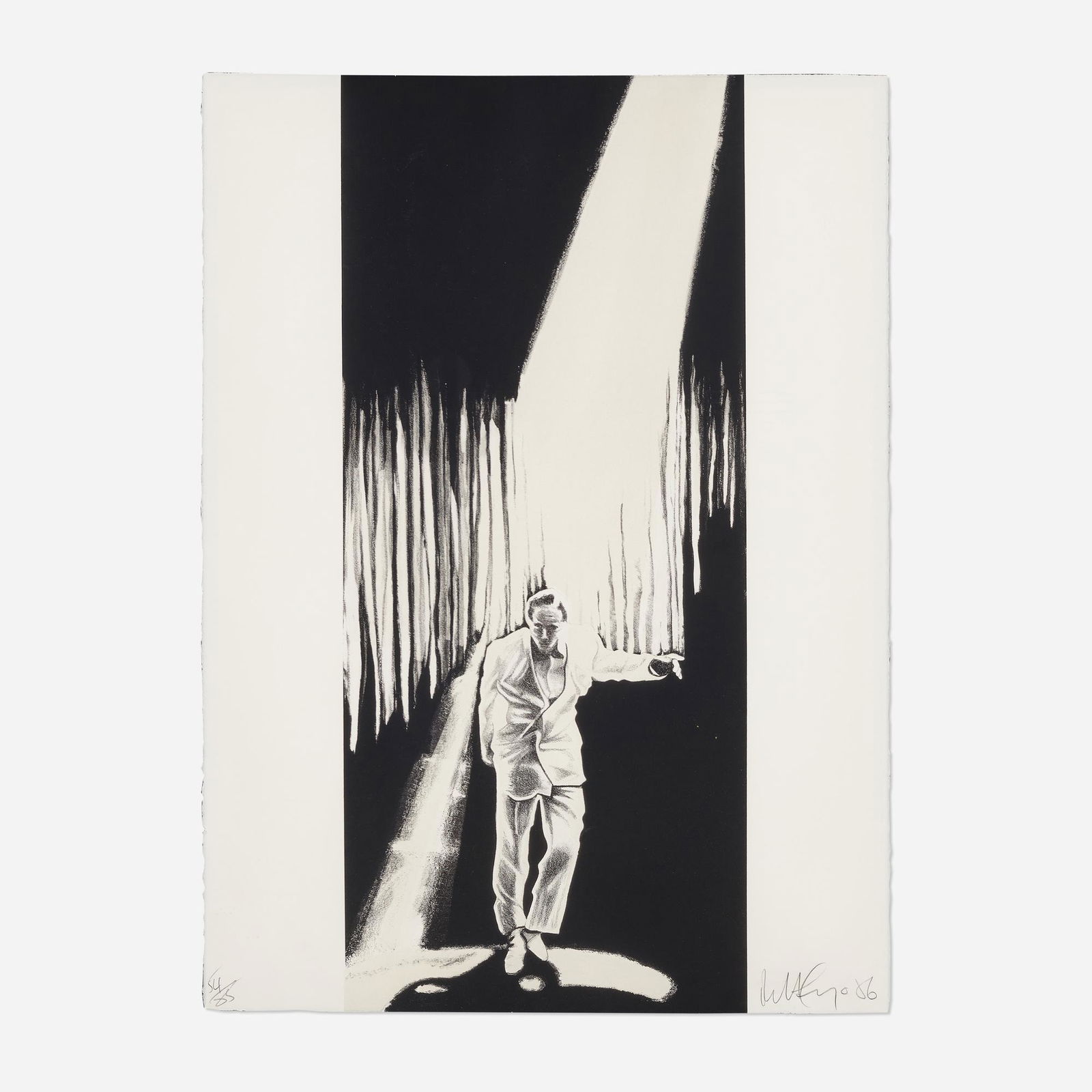 Robert Longo, The Entertainer ...: Robert Longo The Entertainer (from the Artists Portfolio) 1986lithograph on wove, fine glitter particles image: 30 h × 13 w in (76 × 33 cm) sheet: 30 h × 22 w in (76 × 56 c