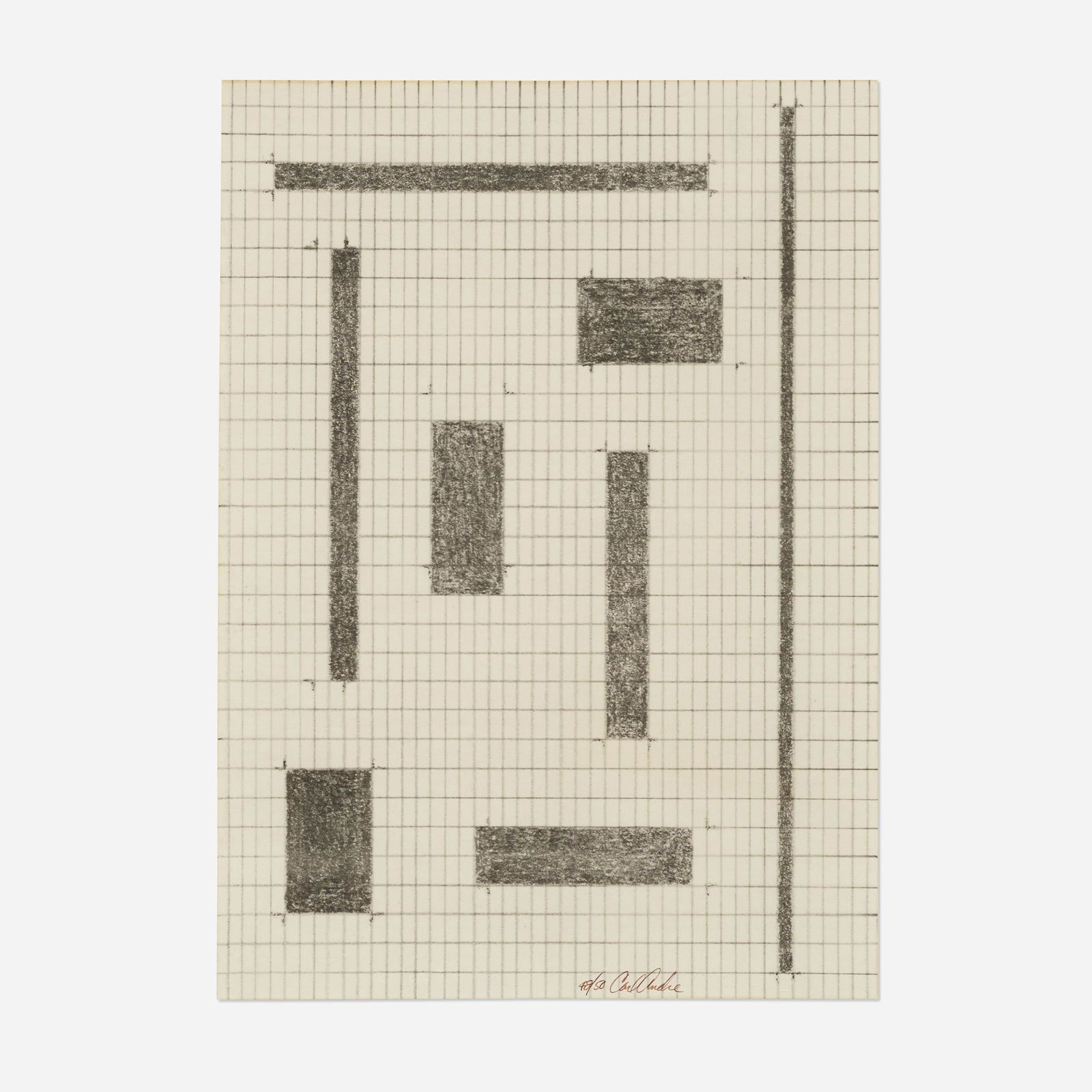Carl Andre, Untitled: Carl Andre Untitled 1967offset lithograph 21.5 h × 15.5 w in (55 × 39 cm) Signed and numbered to lower edge '48/50 Carl Andre'. This work is number 48 from the edition of 50.