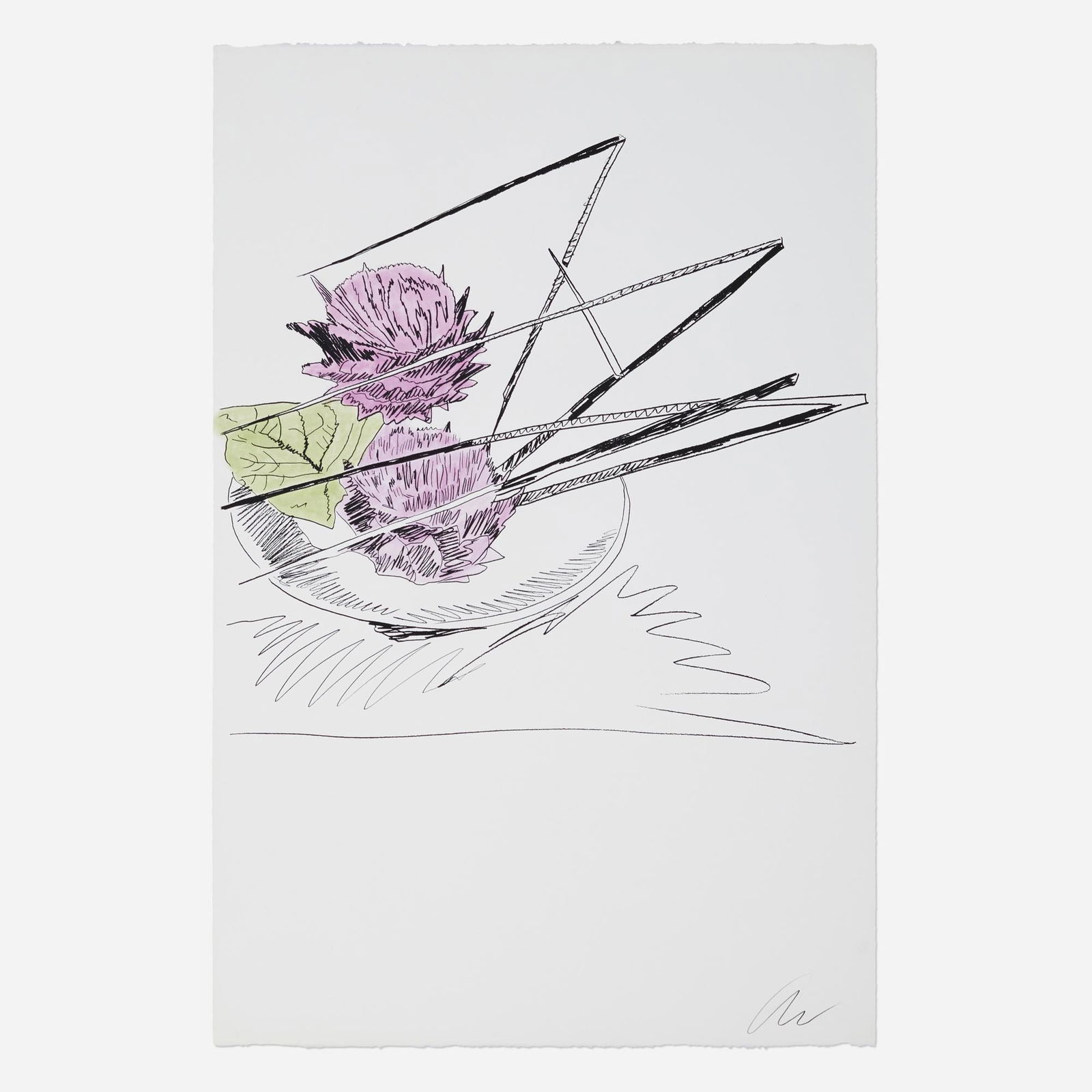 Andy Warhol, Flowers (Hand-Colored): Andy Warhol Flowers (Hand-Colored) 1974screenprint with hand-coloring 41 h × 27.25 w in (104 × 69 cm) Signed to lower right 'AW'. Signed and numbered to verso '219/250 Andy Warhol'