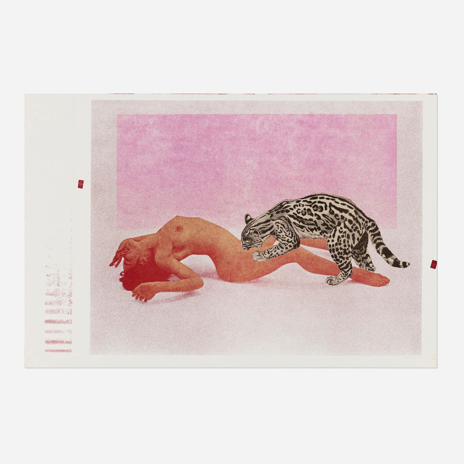 Mel Ramos, Ocelot: Mel Ramos Ocelot 1969lithograph in colors image: 24.25 h × 32 w in (62 × 81 cm) sheet: 26 h × 40 w in (66 × 102 cm) This work is a proof apart from the edition of 98