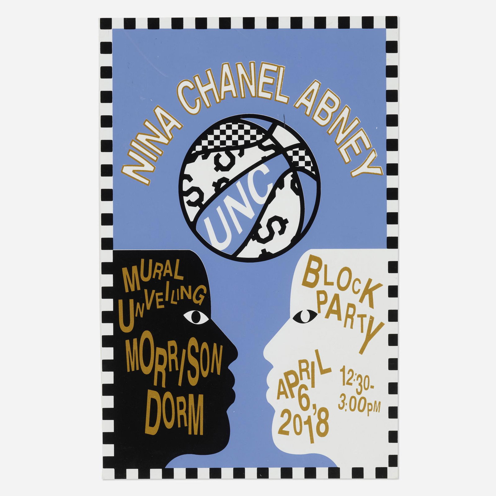 Nina Chanel Abney, UNC Mural Unveiling: Nina Chanel Abney UNC Mural Unveiling 2018 screenprint in colors 19 h × 12.5 w in (48 × 32 cm) This work is from the edition of 350 printed by UNC student Lucas Oakley and published