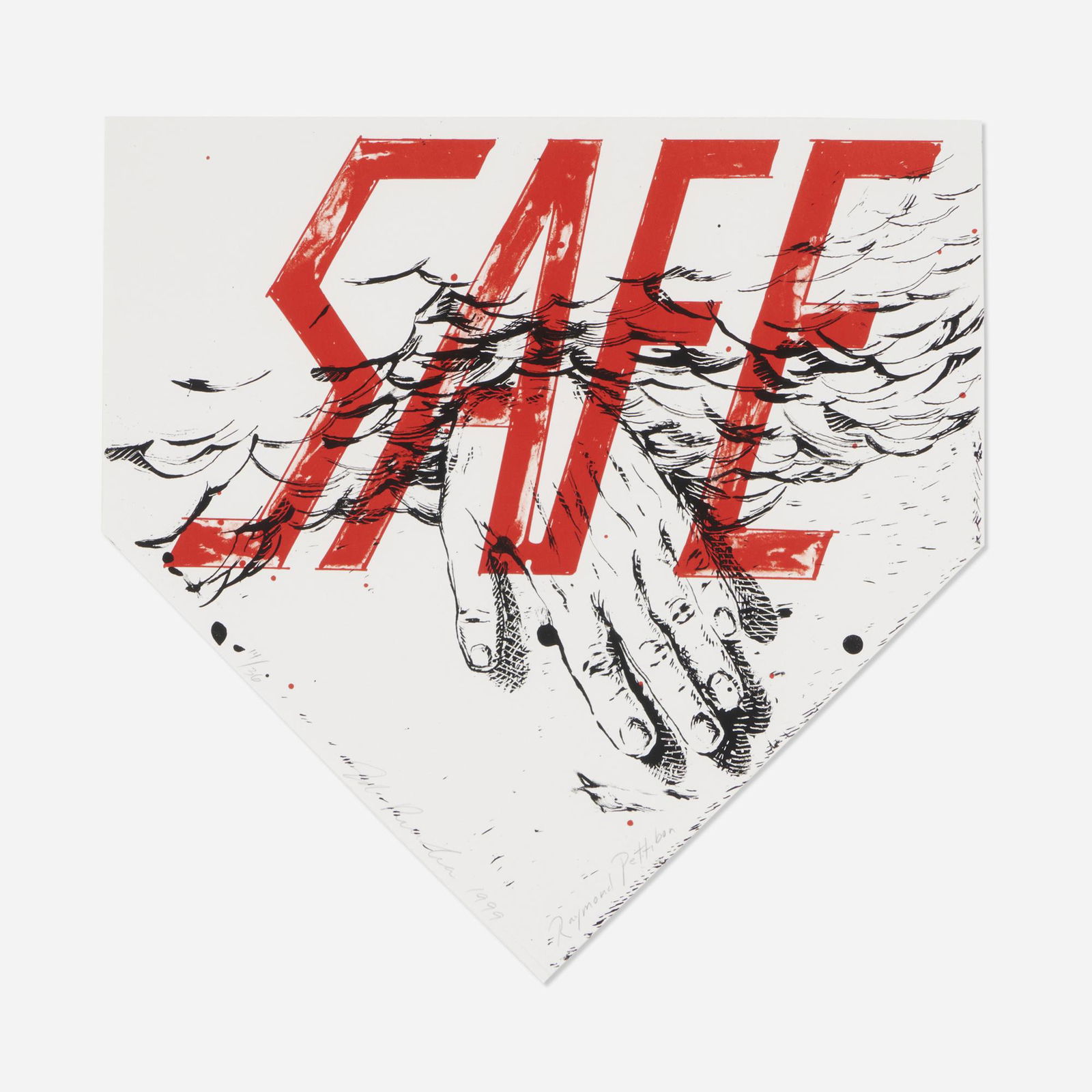 Raymond Pettibon and Ed Ruscha, Safe: Raymond Pettibon and Ed Ruscha Safe 1999lithograph in colors on shaped Rives BFK 16.75 h × 17 w in (43 × 43 cm) Signed, dated and numbered to lower edge '14/36 Ed Ruscha 1999 Raymo