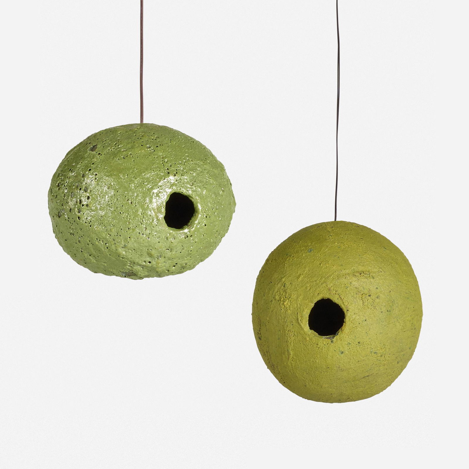 Stan Bitters, Birdhouses, pair: Stan Bitters Birdhouses, pair USA, c. 1960s / produced laterglazed stoneware 8 dia in (20 cm) Provenance: The Peter Loughrey Collection, Los Angeles This w