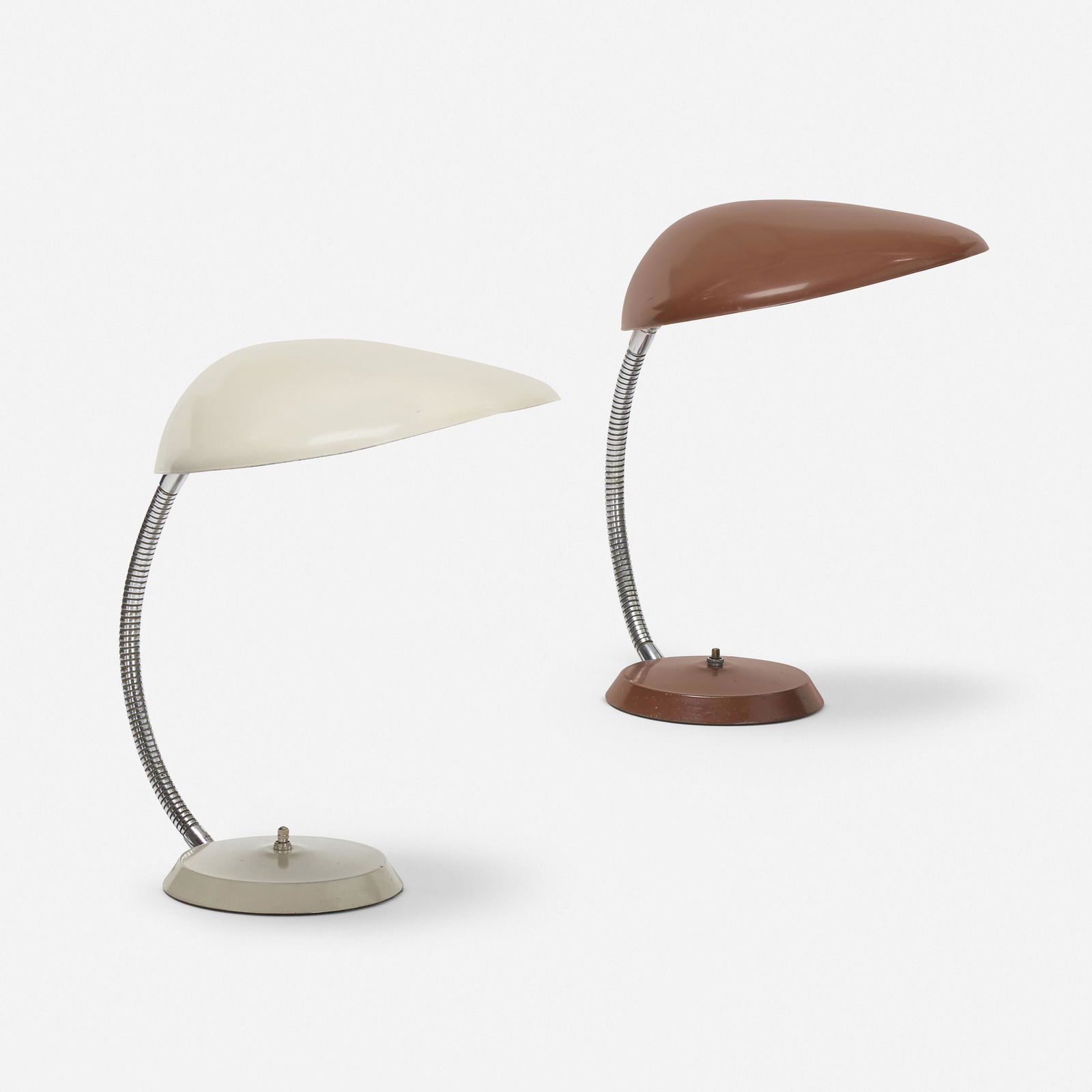 Greta Grossman, Cobra desk lamps: Greta Grossman Cobra desk lamps, model 901-T, pair Ralph O. SmithSweden / USA, 1948enameled steel, enameled aluminum 18.5 h × 11.5 w × 12 d in (47 × 29 × 30 cm) T