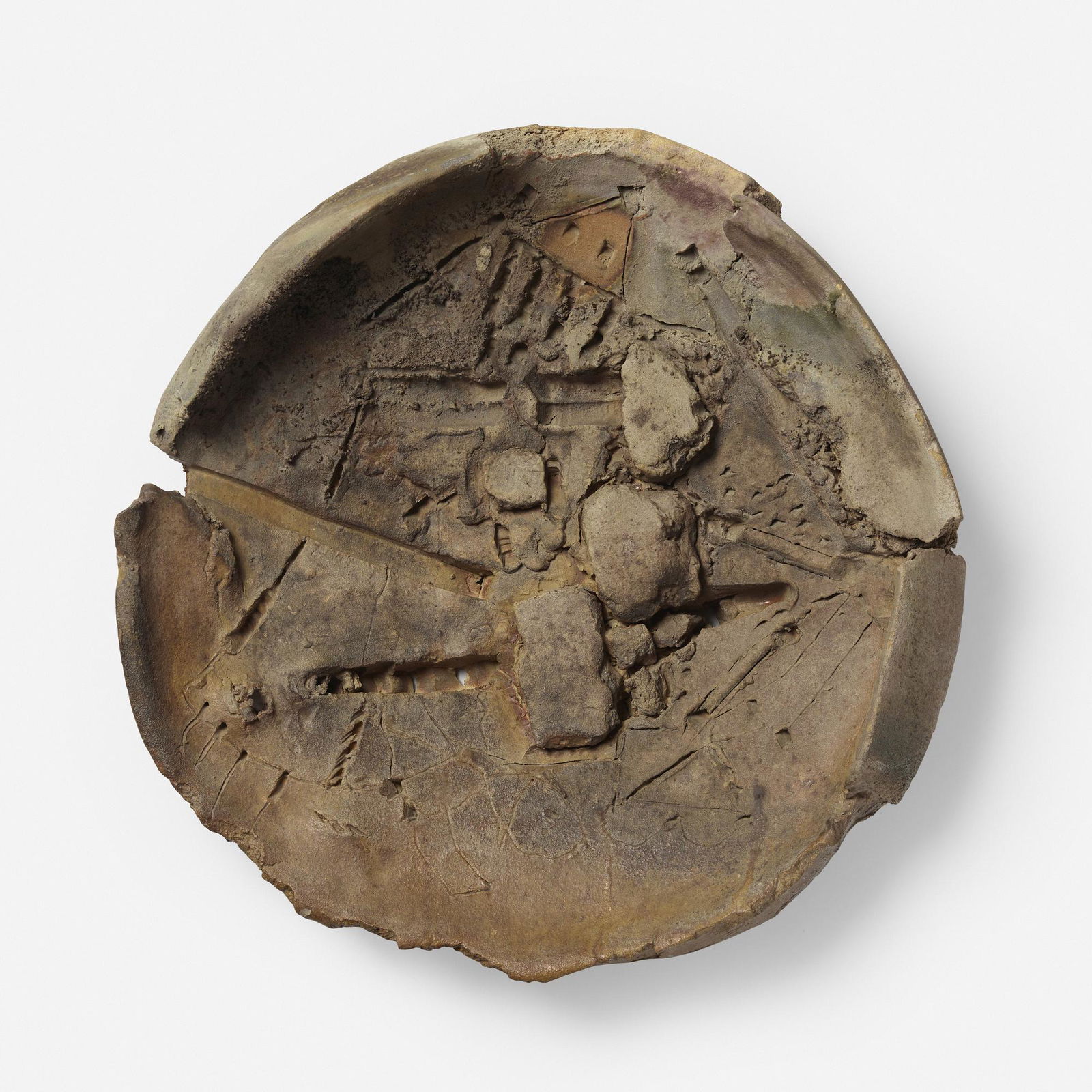 Peter Voulkos, Untitled (Plate): Peter Voulkos Untitled (Plate) USA, 1995wood-fired stoneware 5.75 h × 21.25 dia in (15 × 54 cm) Dated to underside '1995'. Numbered to tape to underside 'CR1188-W'. This work is re