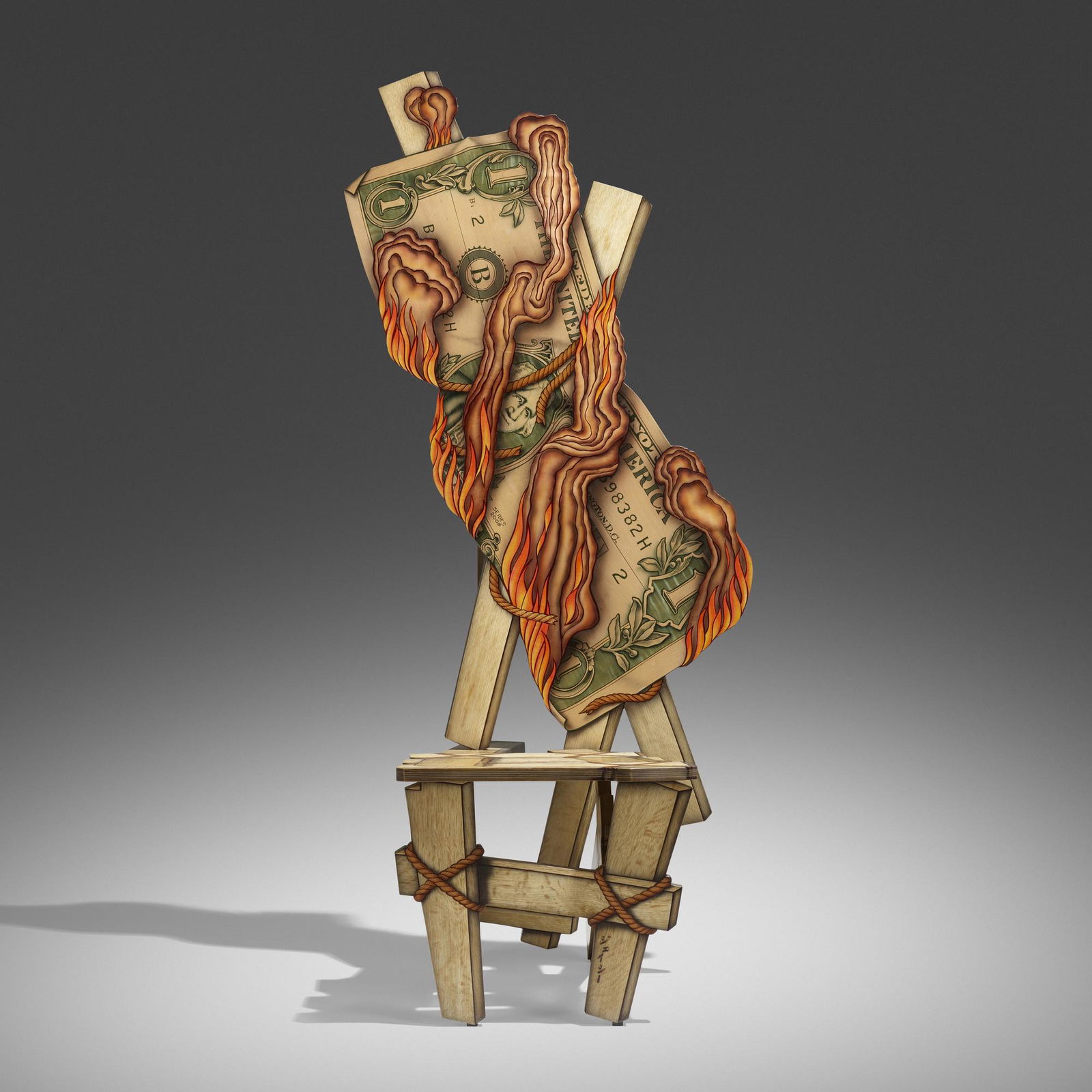 John Cederquist, Burned at the Stake ...: John Cederquist Burned at the Stake (from the Treachery of an Economy series) USA, 2009laminated wood, oak, maple, and pine inlay with aniline dyes and epoxy resin 63.75 h Ã— 29 w Ã— 30 d in (16