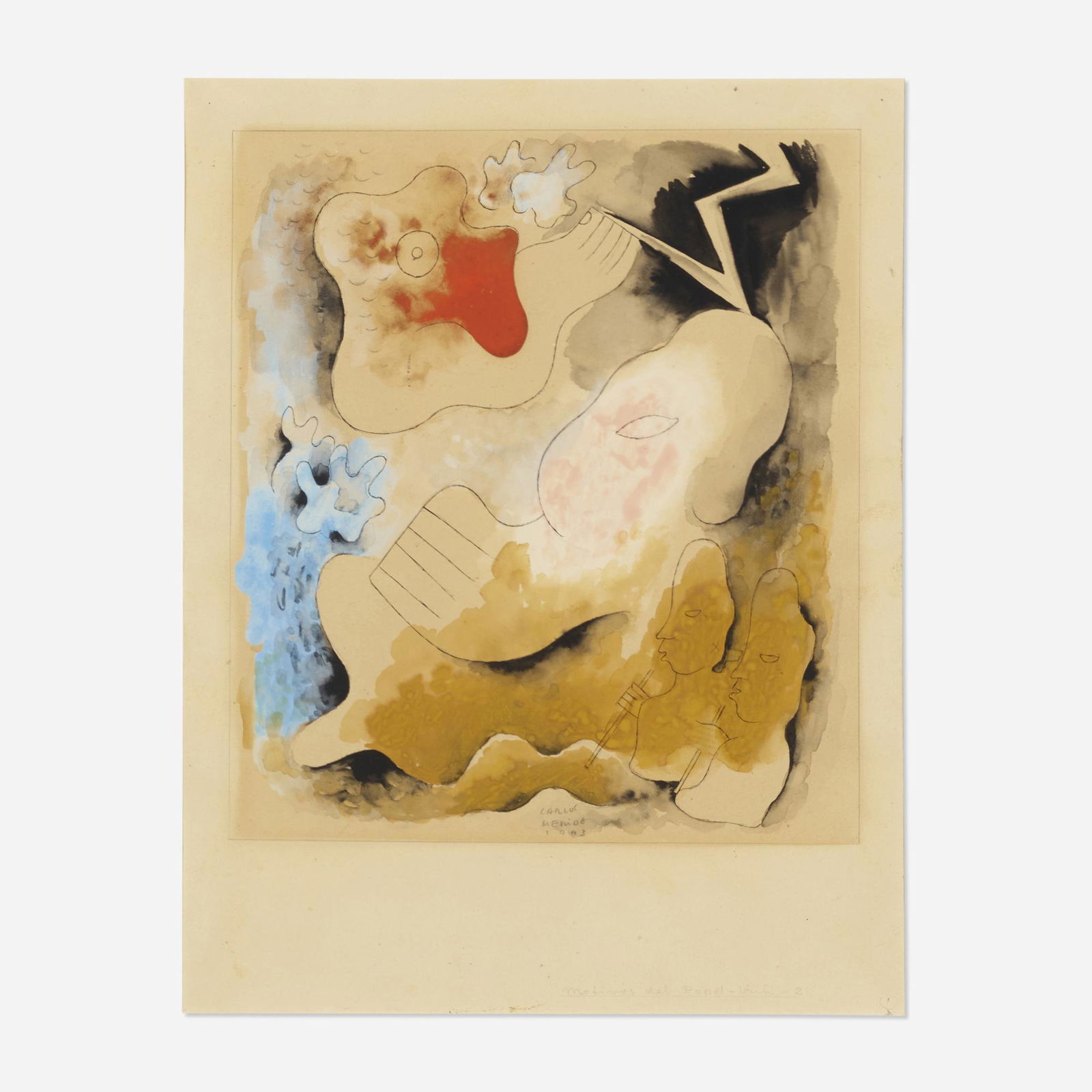 Carlos Merida, Motivos del Popol-Vuh #2 ...: Carlos Merida Motivos del Popol-Vuh #2 / Carnival in Mexico #7 1940/1943lithograph in colors, ink and gouache (double-sided) 16.25 h Ã— 12.25 w in (41 Ã— 31 cm) Signed, titled and dated to low