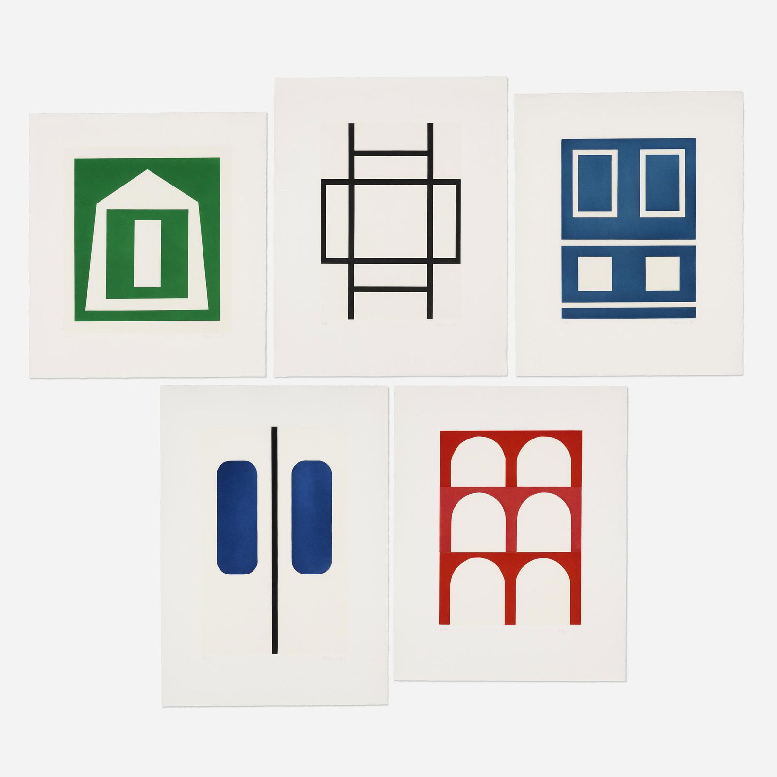 Andrew Spence, Untitled (five works): Andrew Spence Untitled (five works) 1990etching and aquatint in colors largest: 27.875 h x 19.75 w in (71 x 50 cm) smallest: 23.375 h x 20.75 w in (59 x 53 cm) Signed, dated and numbered to