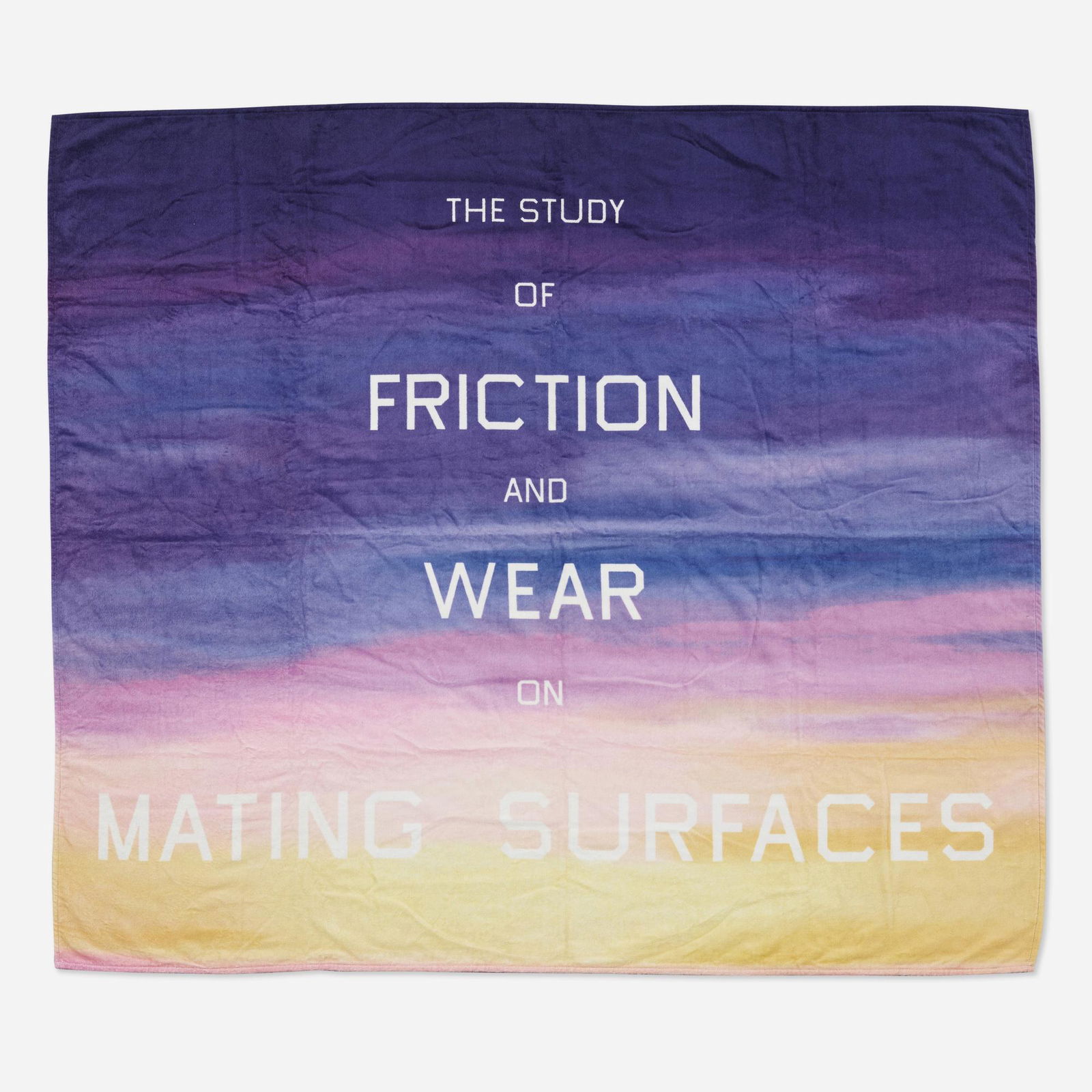Ed Ruscha, WOW Project Beach Towel: Ed Ruscha WOW (Works on Whatever) Project Beach Towel 2009digital print on brushed cotton towel 59 h x 66 w in (150 x 168 cm) Fabric manufacturer's label to edge 'Works on Whatever Ed Ruscha A