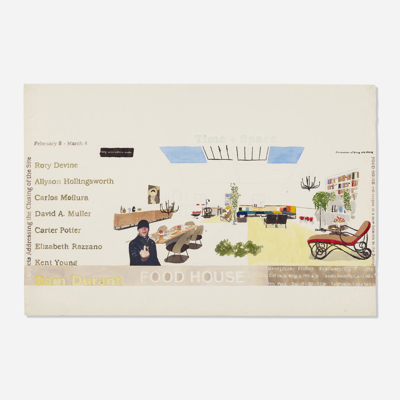 Dave Muller, What Goes On (Sam Durant): Dave Muller What Goes On (Sam Durant) 1995watercolor, graphite, and iron-on Xerox transfer on paper 23.125 h x 35 w in (59 x 89 cm) Signed, titled and dated to verso 'Dave Muller '95 What Goes