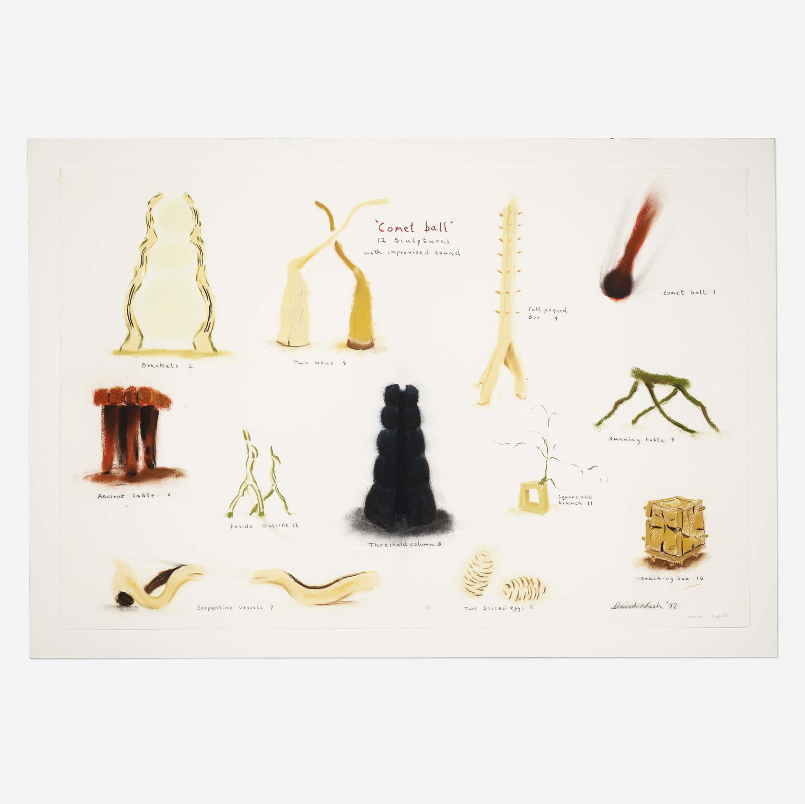 David Nash, Comet Ball: David Nash Comet Ball 1992pastel on paper 31.75 h x 47.5 w in (81 x 121 cm) Signed, dated and inscribed to lower right 'David Nash '92 - Sponsor Lippitt'. This work will sh