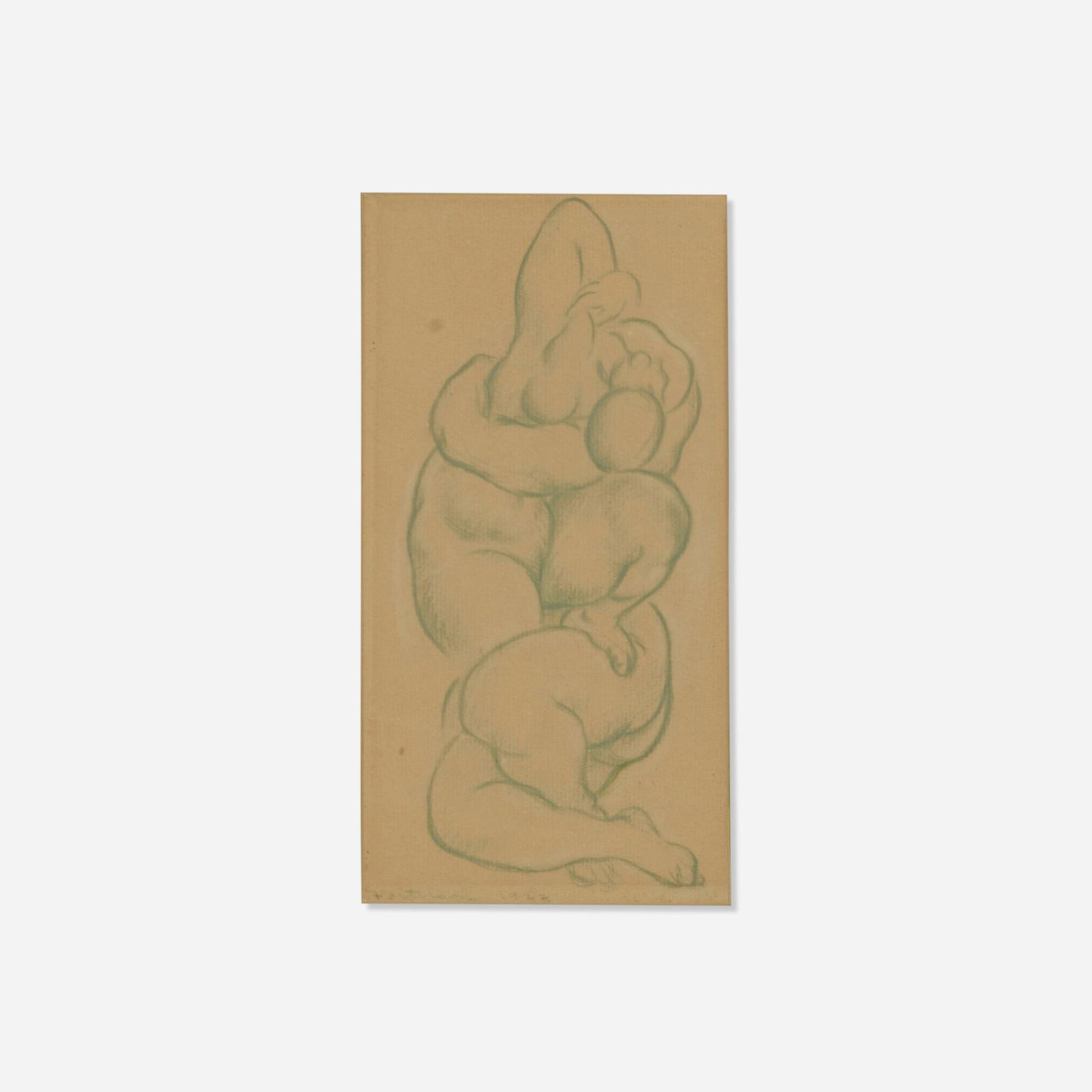 Lorser Feitelson, Nudes Entwined: Lorser Feitelson Nudes Entwined 1922colored pencil on paper sight: 9.25 h x 4.75 w in (23 x 12 cm) Signed and dated to lower edge 'Feitelson 1922'. Provenance: The Edwa