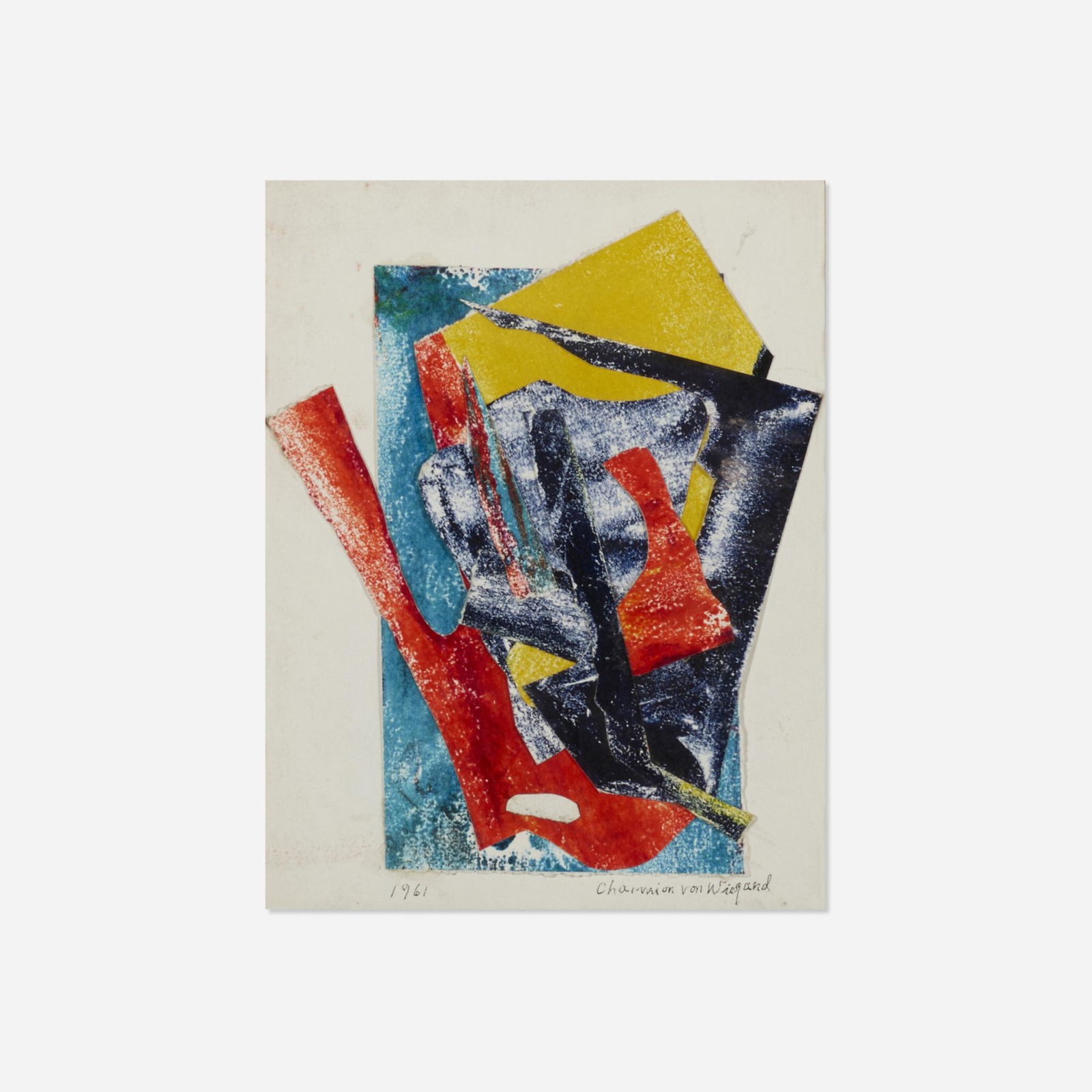 Charmion von Wiegand, Untitled: Charmion von Wiegand Untitled 1961gouache and paper collage on board 8.875 h x 7.5 w in (23 x 19 cm) Signed and dated to lower edge '1961 Charmion von Wiegand'. This work w