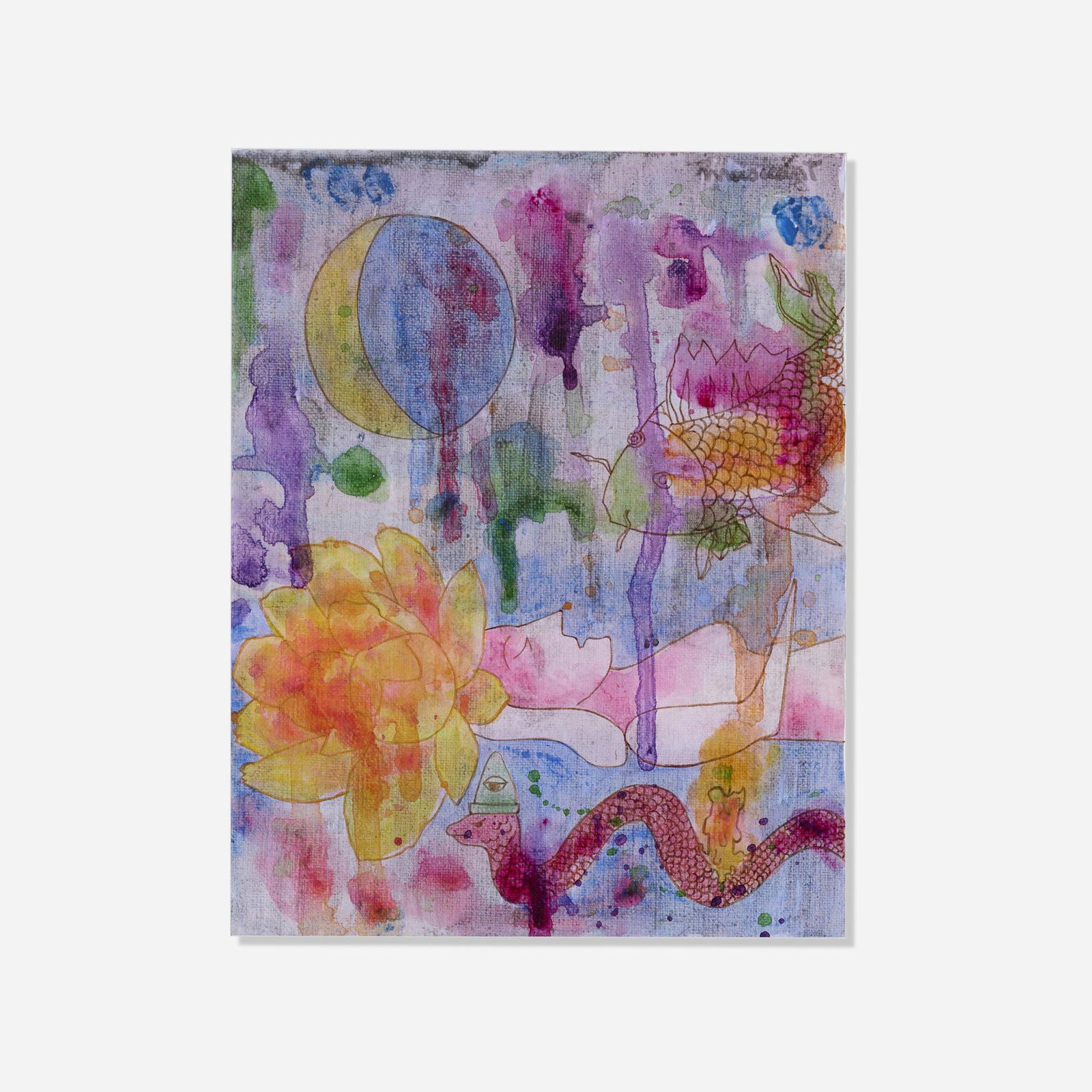 Tobias Musicant, Sleeping Woman: Tobias Musicant Sleeping Woman mixed media on canvas sight: 10.75 h x 8.375 w in (27 x 21 cm) Signed to upper right 'Musicant'. This work will ship from Lambertville, New Jersey.