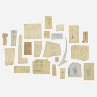 Carlo Bugatti, Archive of drawings: Carlo Bugatti Archive of drawings graphite and ink on tracing paper and card smallest: 5.5 h x 3.75 w in (14 x 10 cm) largest: 16.75 h x 19.5 w in (43 x 50 cm) Lot is comprised of twenty-three dr