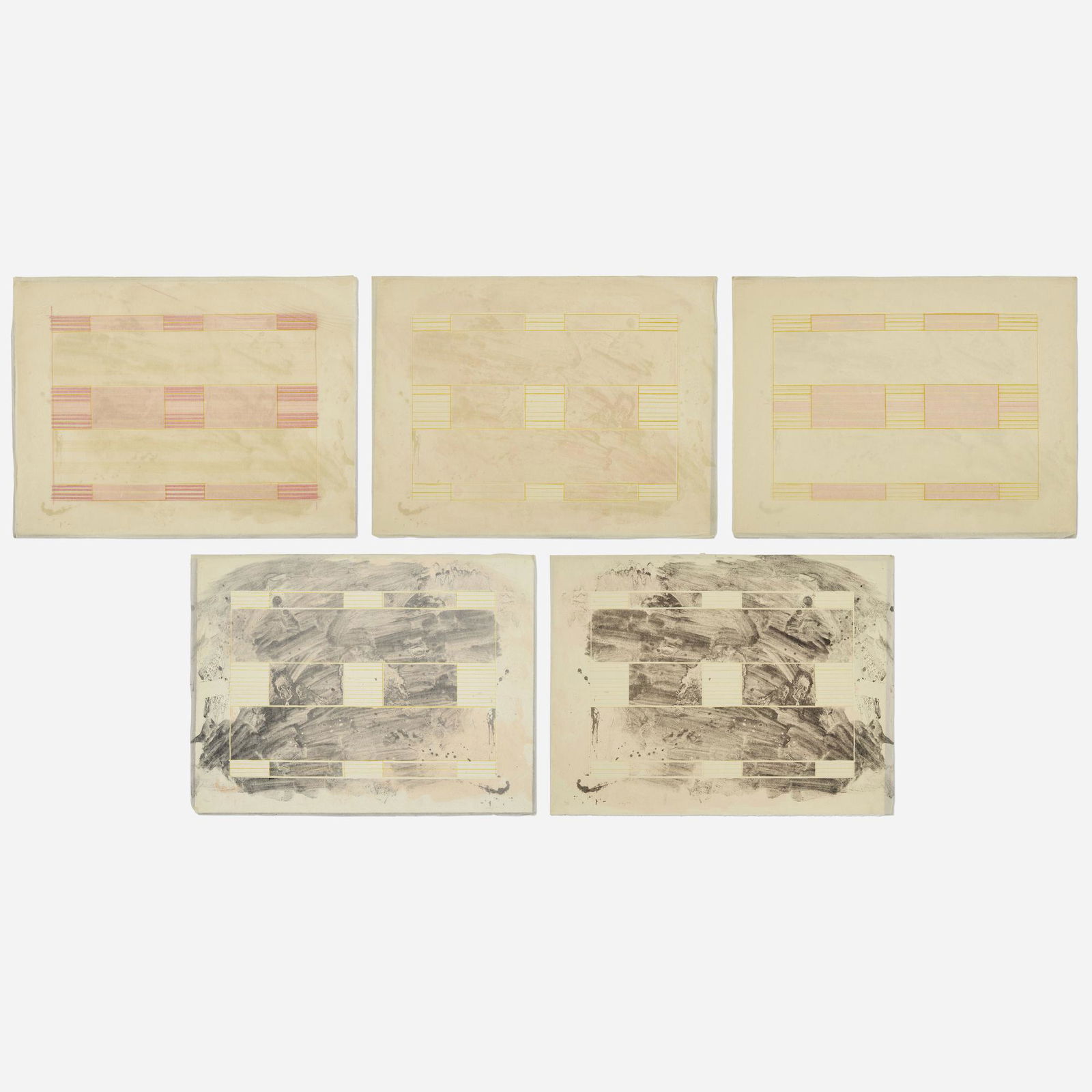 Ed Moses, Four works from the London Series; ...: Ed Moses Four works from the London Series; Untitled (five works) 1972lithograph in colors on Japanese and wove paper 24 h x 31.5 w in (61 x 80 cm) Signed, dated and numbered to lower edge of