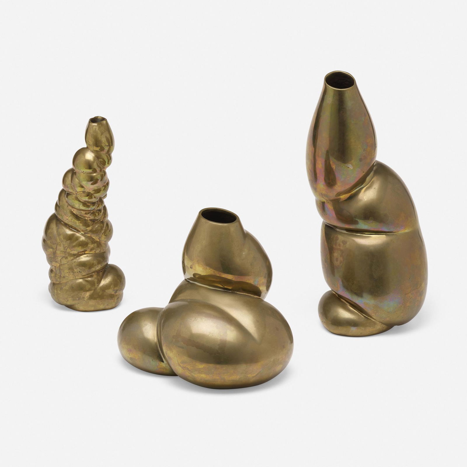 The Haas Brothers, Group of three forms: The Haas Brothers (Nikolai and Simon Haas) Group of three forms (Hematite Vase) 2012cast bronze 15.75 h x 6.5 dia in (40 x 17 cm) 12 h x 4.5 dia in (30 x 11 cm) 8.5 h x 10 w x 8 d in (22 x 25 x