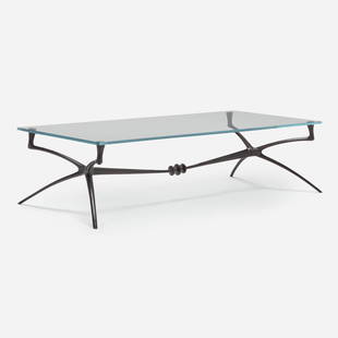 Alexandre Loge, Atlante coffee table: Alexandre Loge Atlante coffee table France, c. 2009bronze with black patina, glass 17.5 h x 72 w x 34 d in (44 x 183 x 86 cm) Impressed signature to base 'AL'. Provenance: