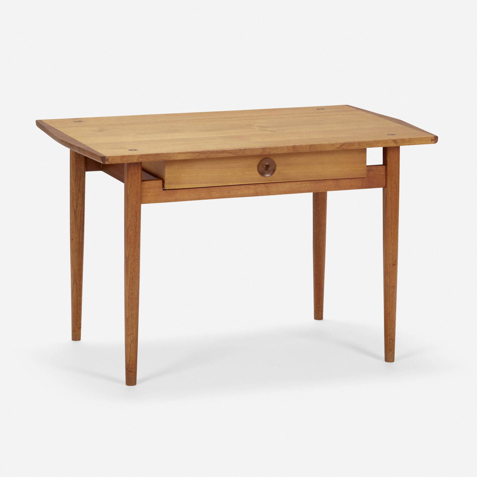 John Kapel, Side table: John Kapel Side table USA, c. 1955mahogany, walnut 20 h x 31.5 w x 19.75 d in (51 x 80 x 50 cm) This hand-crafted studio example features one drawer. This work will ship fr