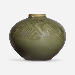 Axel Salto, Vase: Axel Salto Vase Royal CopenhagenDenmark, 1951glazed stoneware 5.875 h x 7.5 dia in (15 x 19 cm) Incised signature and model number 'Salto 20738' with underglaze manufacturer's mark 'Roya
