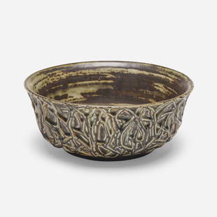 Axel Salto, Bowl: Axel Salto Bowl Royal CopenhagenDenmark, 1944 / c. 1975glazed stoneware 4.25 h x 10.5 dia in (11 x 27 cm) Incised signature to underside 'Salto'. Underglaze manufacturer's mark to unders