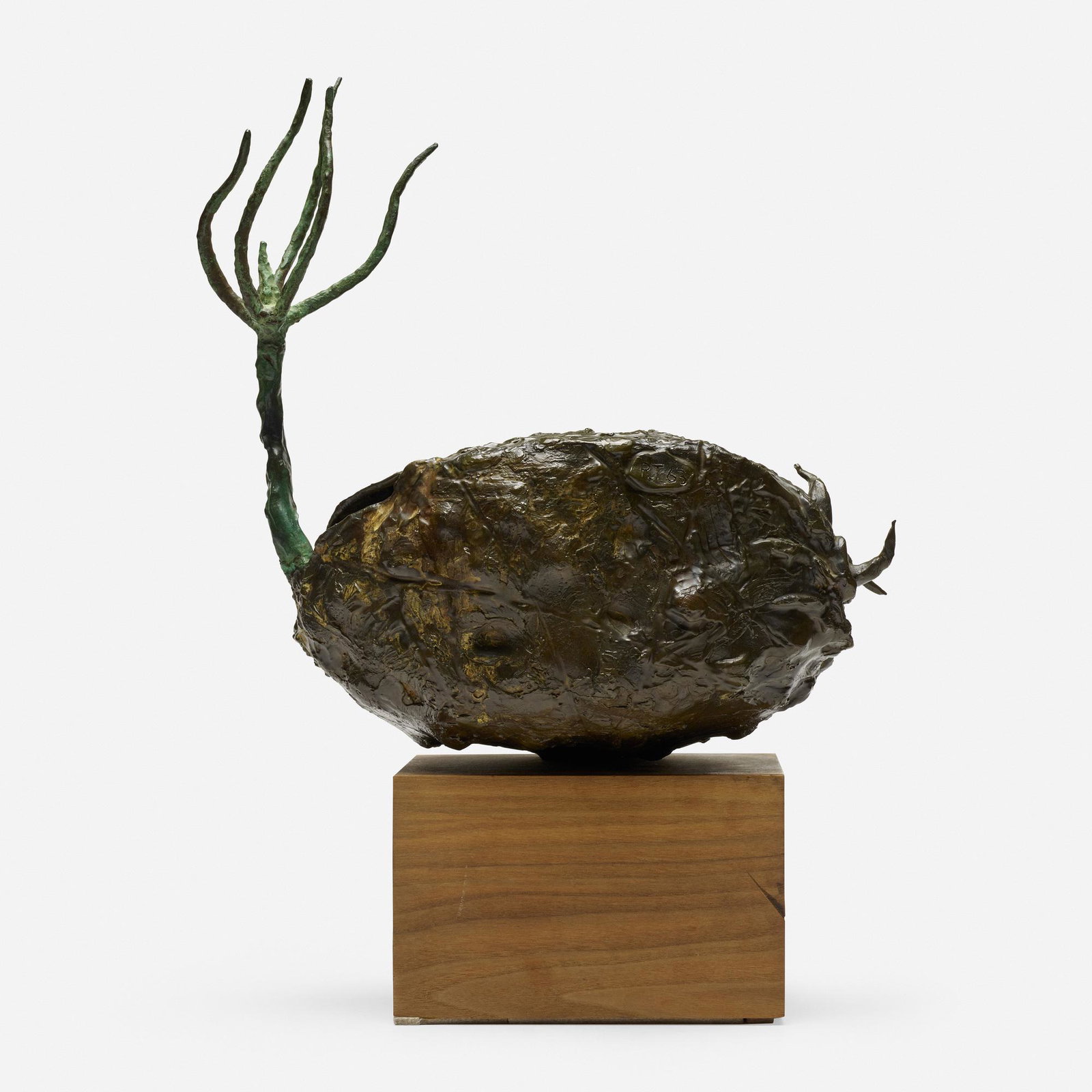 Robert Chester Thomas, Seed: Robert Chester Thomas Seed 1963 bronze, walnut 20 h x 15 w x 7.5 d in (51 x 38 x 19 cm) Signed and dated to upper body 'RT 63'. This work is unique. Provenance: Esther R