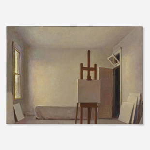 Fred Dalkey, Annunciation: The White Studio: Fred Dalkey Annunciation: The White Studio 1991oil on canvas 20 h x 28 w in (51 x 71 cm) Signed and dated to lower right 'Dalkey 1991'. Provenance: Thomas Babeor Galler