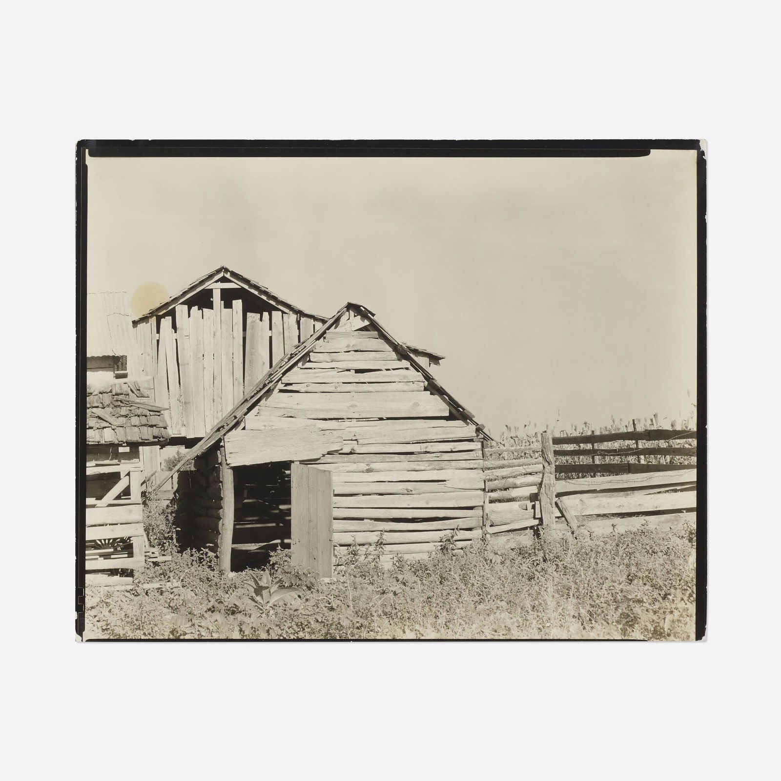 Walker Evans, Barns on Frank Tengle's Farm: Walker Evans Barns on Frank Tengle's Farm 1936vintage silver gelatin print 8 h x 10 w in (20 x 25 cm) Artist's stamp to verso 'Walker Evans'. Provenance: Collection of