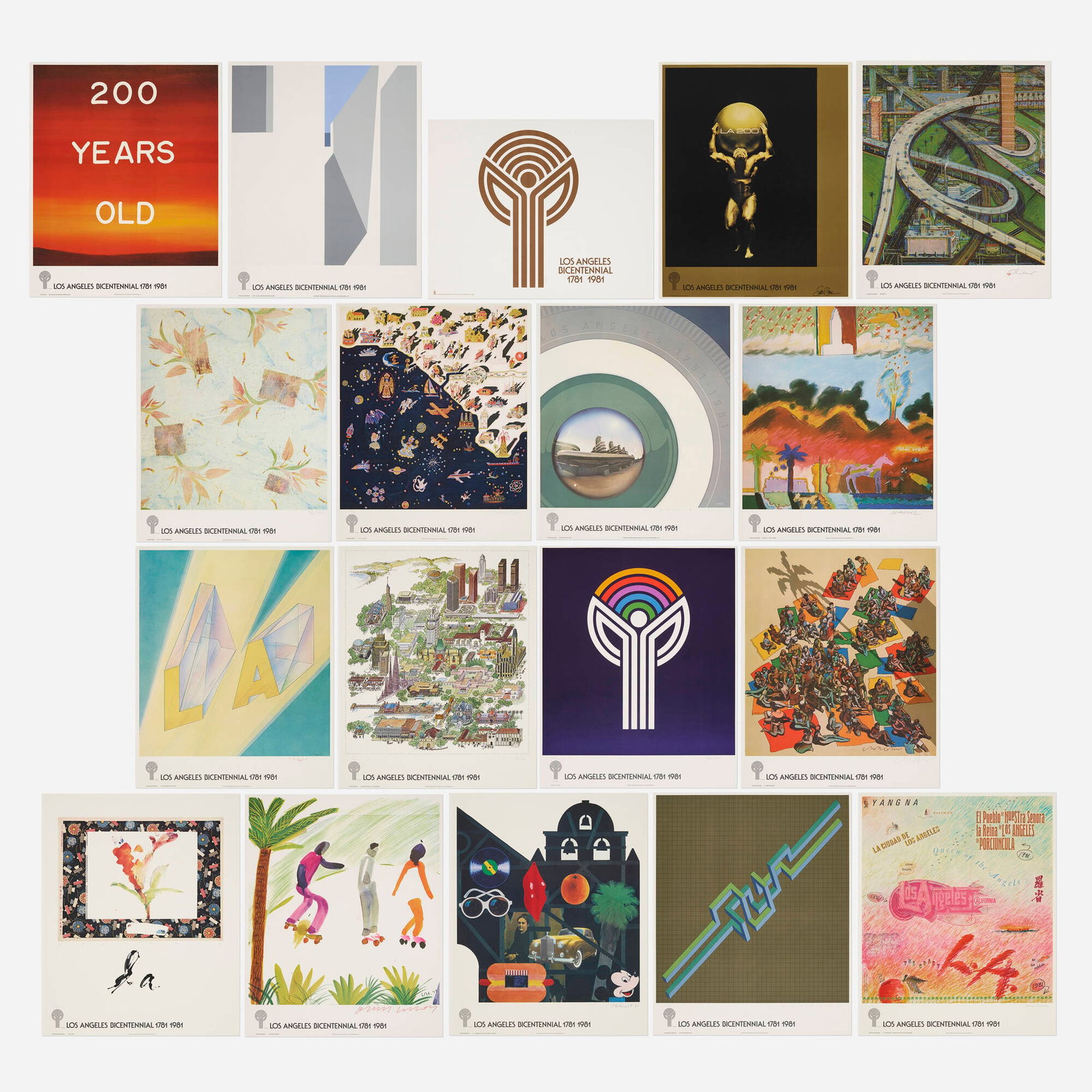 Various Artists, Los Angeles Bicentennial ...: Various Artists Los Angeles Bicentennial 1781-1981 posters 1980offset lithograph in colors image: 26 h x 24 w in (66 x 61 cm) sheet: 30.5 h x 25 w in (77 x 63 cm) Lot includes works by Ed R