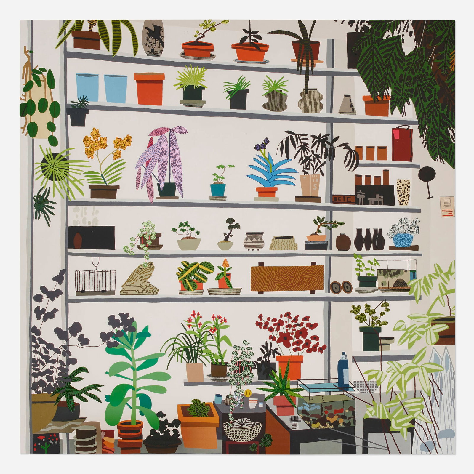 Jonas Wood, Large Shelf Still Life: Jonas Wood Large Shelf Still Life 2017offset lithograph in colors 23 h x 23 w in (58 x 58 cm) This work is from an unnumbered edition published in conjunction with the exhibition Shio Kusak