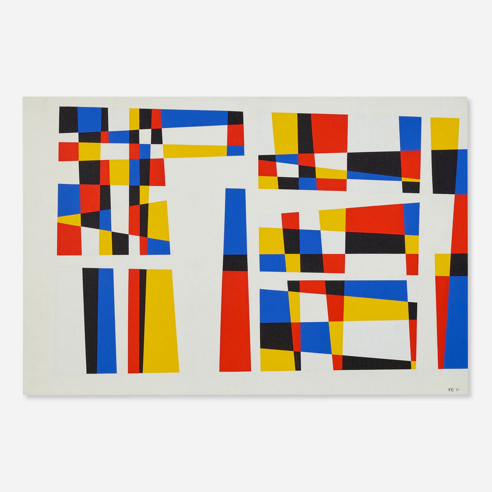 Karl Benjamin, Untitled (Mondrian): Karl Benjamin Untitled (Mondrian) 1957oil on canvas 24 h x 36 w in (61 x 91 cm) Signed and dated to lower right 'KB '57'. Louis Stern has confirmed the authenticity of this work. It is include