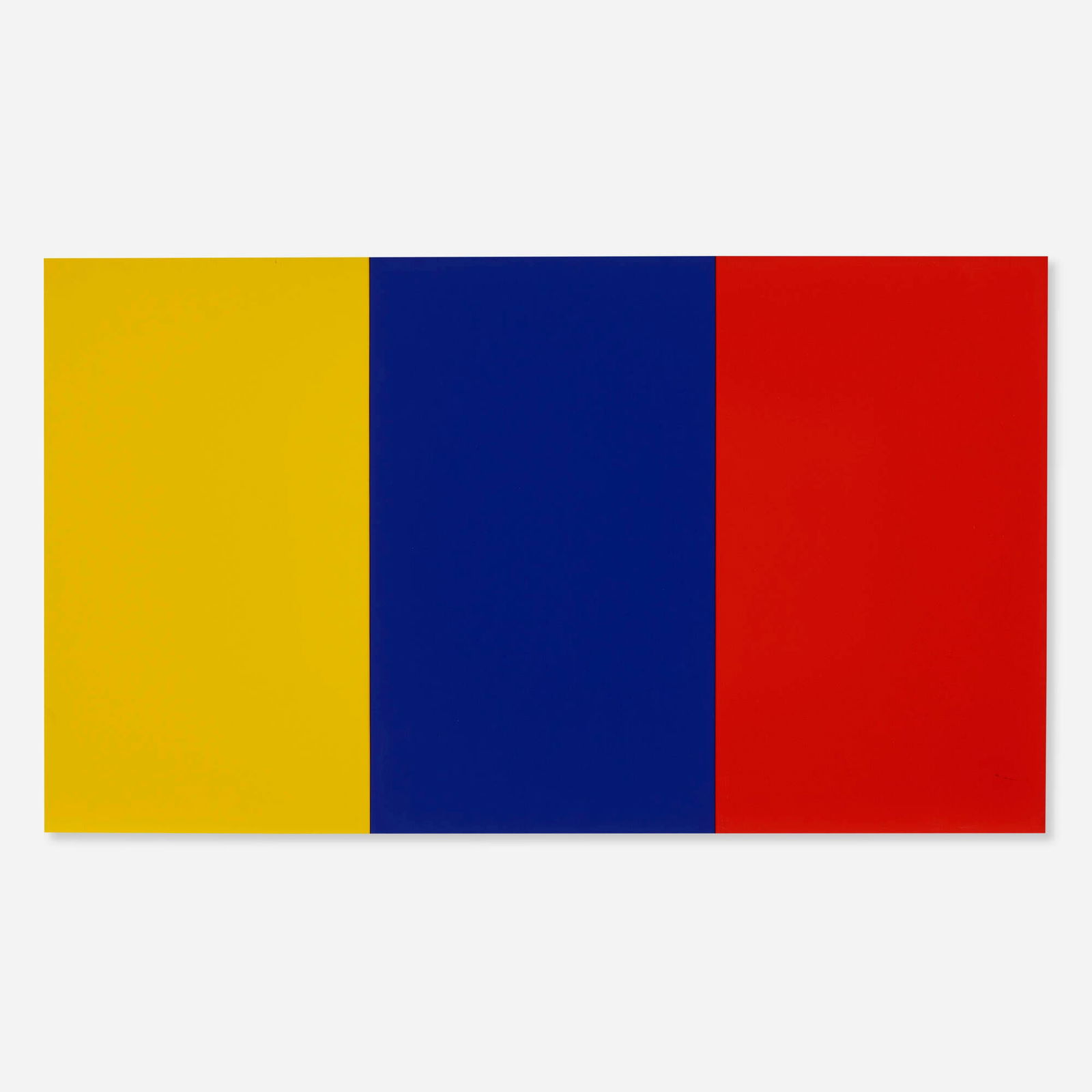 James Hayward, Automatic Painting Yellow/Blue/Red: James Hayward Automatic Painting Yellow/Blue/Red 1980-81acrylic on canvas over board 33.25 h x 57.25 w in (84 x 145 cm) Signed, titled and dated to verso â€˜Automatic Painting 33 x 57 YBR 1980