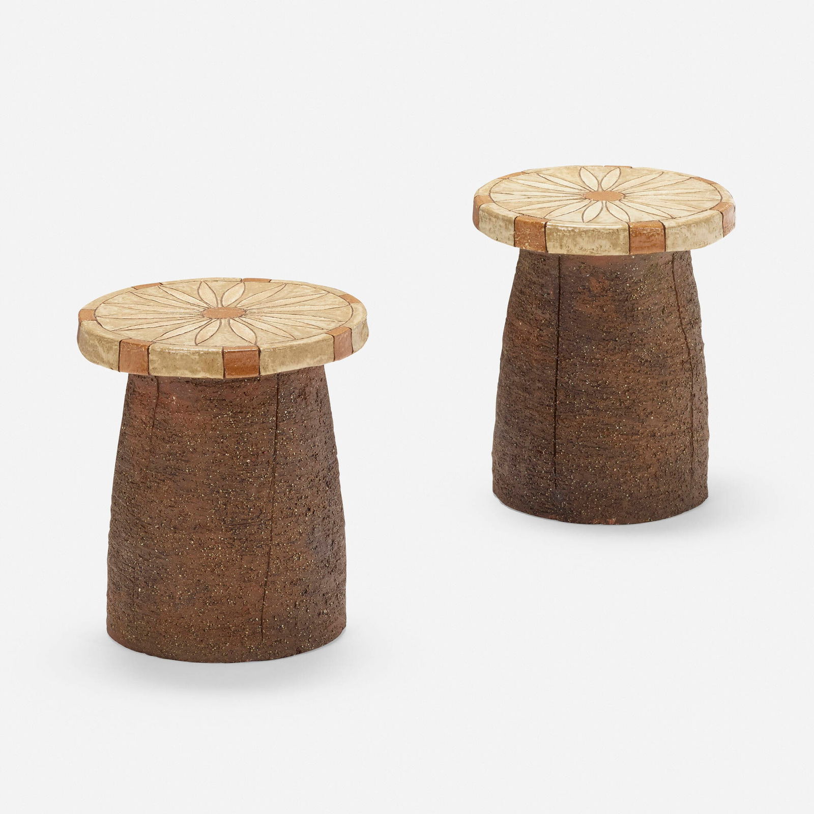 Stan Bitters, Stools, pair: Stan Bitters Stools, pair Hans Sumpf Co.USA, c. 1977glazed stoneware 11.5 h x 14 w in (29 x 36 cm) Literature: Environmental Ceramics, Stan Bitters, Bitters, pg.