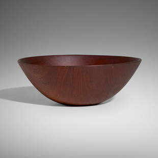 Arthur Espenet Carpenter, Bowl: Arthur Espenet Carpenter Bowl USA, c. 1950Honduran mahogany 4 h x 11.5 dia in (10 x 29 cm) Incised signature to underside '865 Espenet Honduras mahogany'. This work will sh