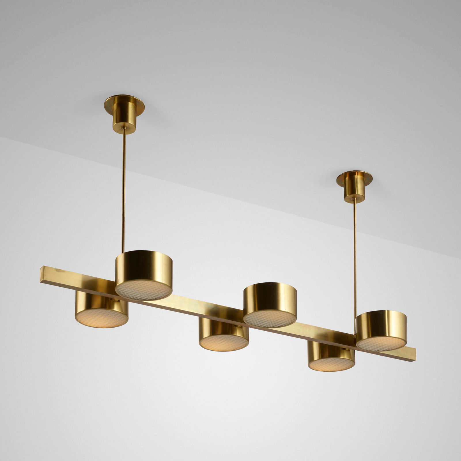 Hans-Agne Jakobsson, Pendant lighting fixture: Hans-Agne Jakobsson Pendant lighting fixture Hans-Agne Jakobsson ABSweden, c. 1960brass, acrylic 30 h x 62.75 w x 19.5 d in (76 x 159 x 50 cm) Decal manufacturer's label to interior of o