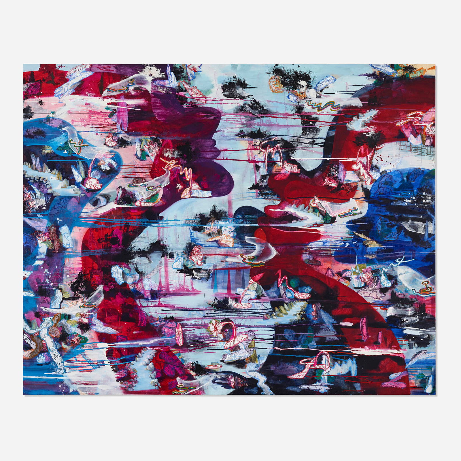 Suling Wang, River Muse: Suling Wang River Muse 2004-05oil on canvas 96.5 h x 120.5 w in (245 x 306 cm) Signed and dated to verso 'Suling Wang P04 2005'. Provenance: Victoria Miro Gallery, Lond